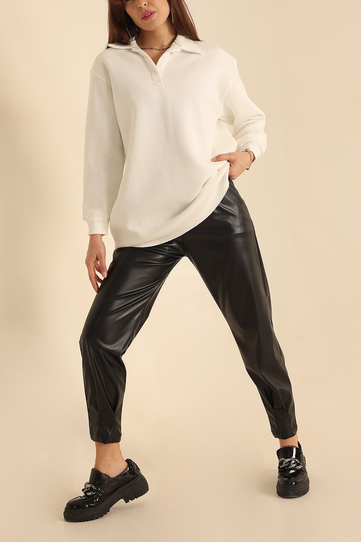 Beyaz Yakalı Şardonlu Bayan Sweat 218369