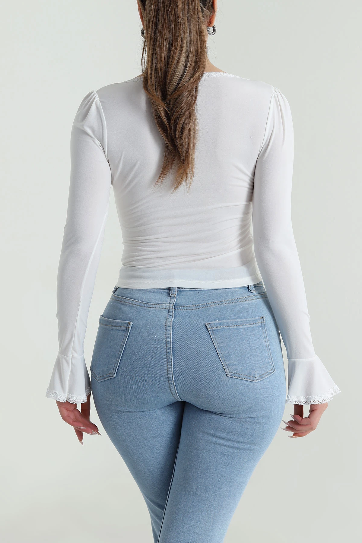 Beyaz Yakası Dantelli Sandy Kadın Bluz 488836