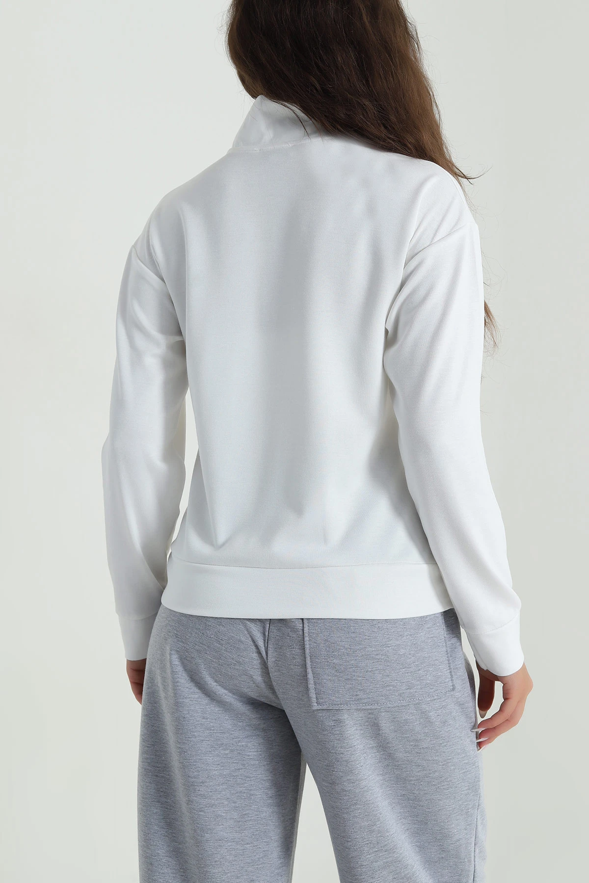 Beyaz Yakası Fermuarlı Modal Kadın Sweat 488257