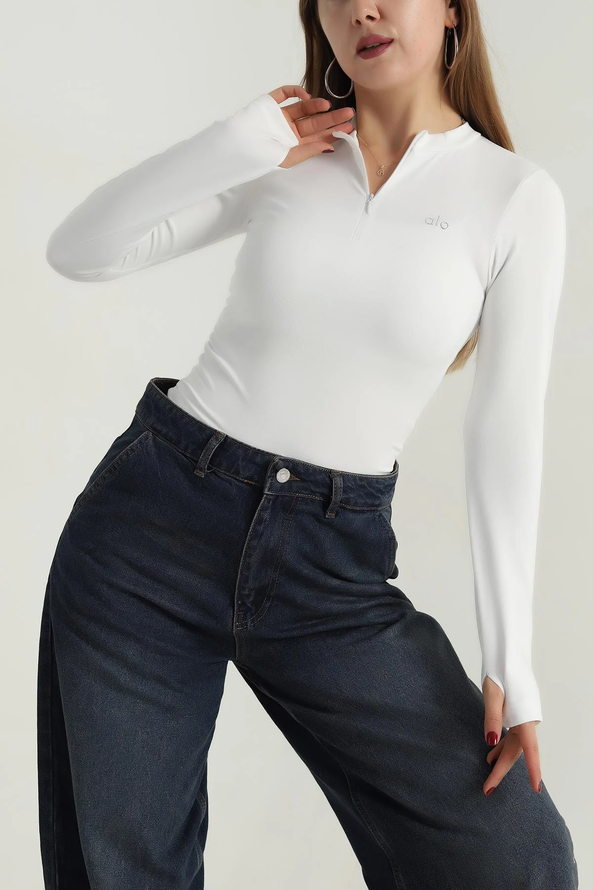 Beyaz Yakası Fermuarlı Scuba Kadın Body Bluz 404042