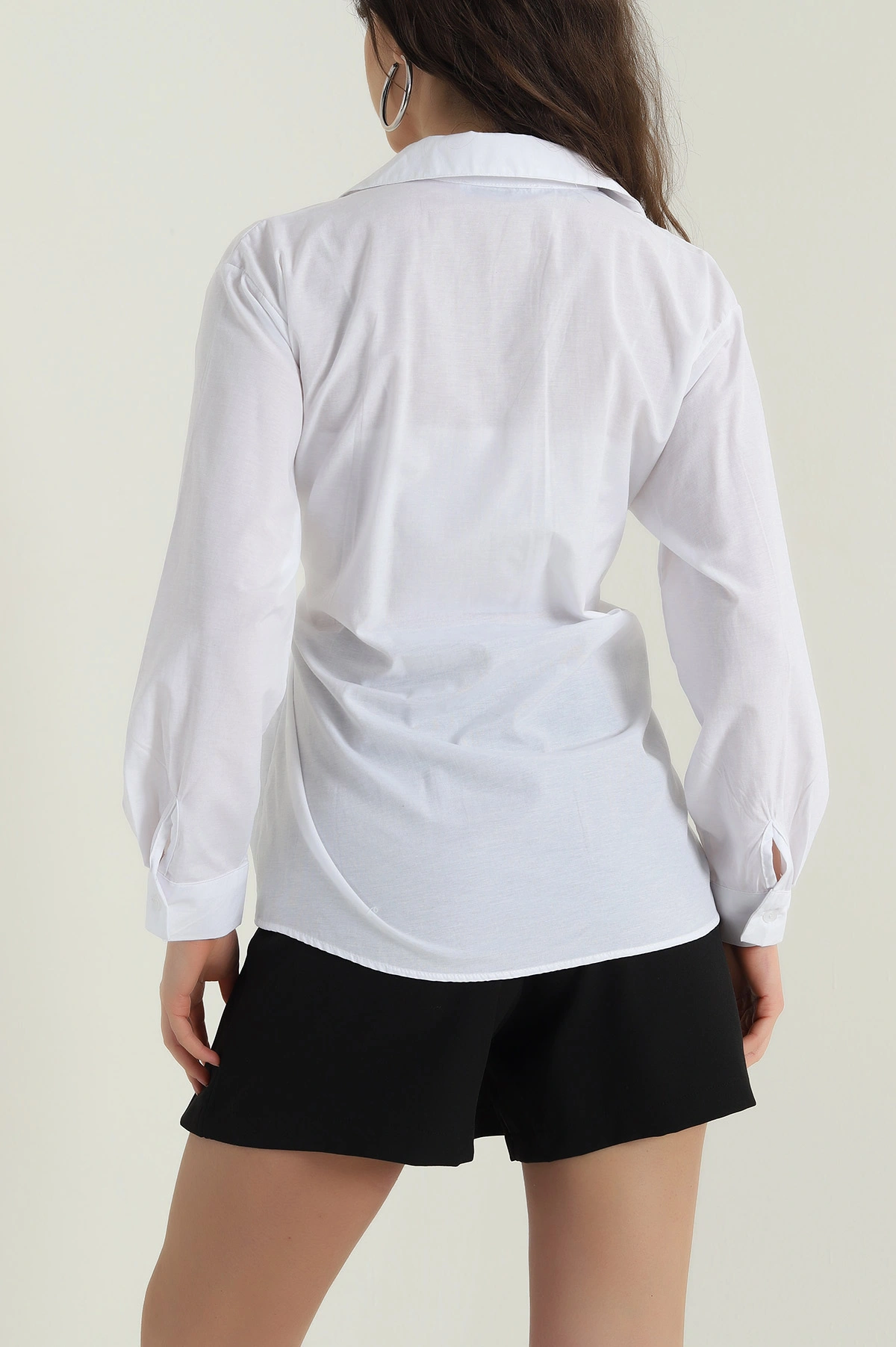 Beyaz Yan Düğmeli Poplin Kadın Gömlek 428461