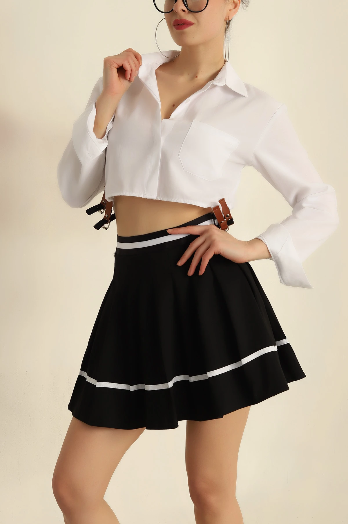Beyaz Yanı Kemerli Poplin Bayan Gömlek 257745