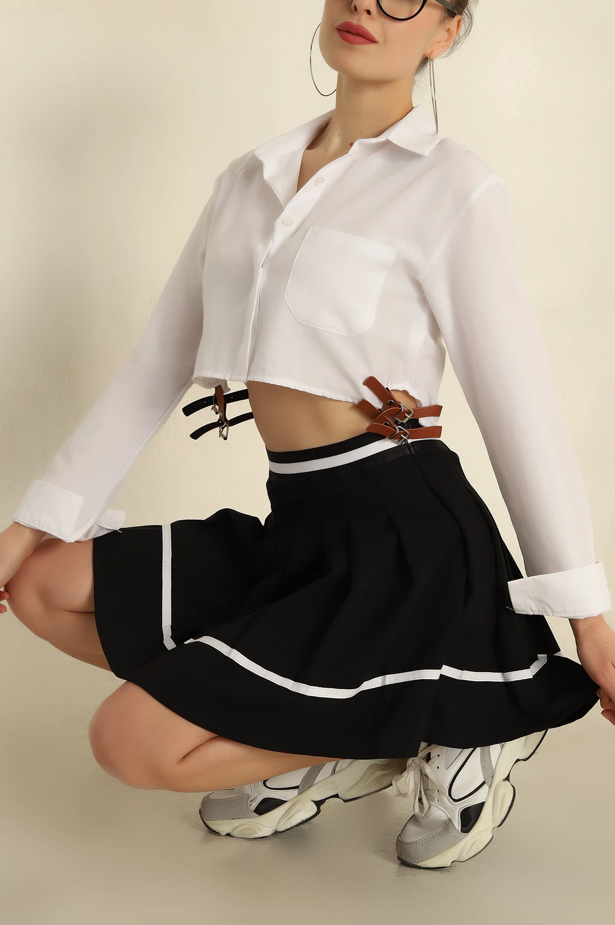 Beyaz Yanı Kemerli Poplin Bayan Gömlek 257745
