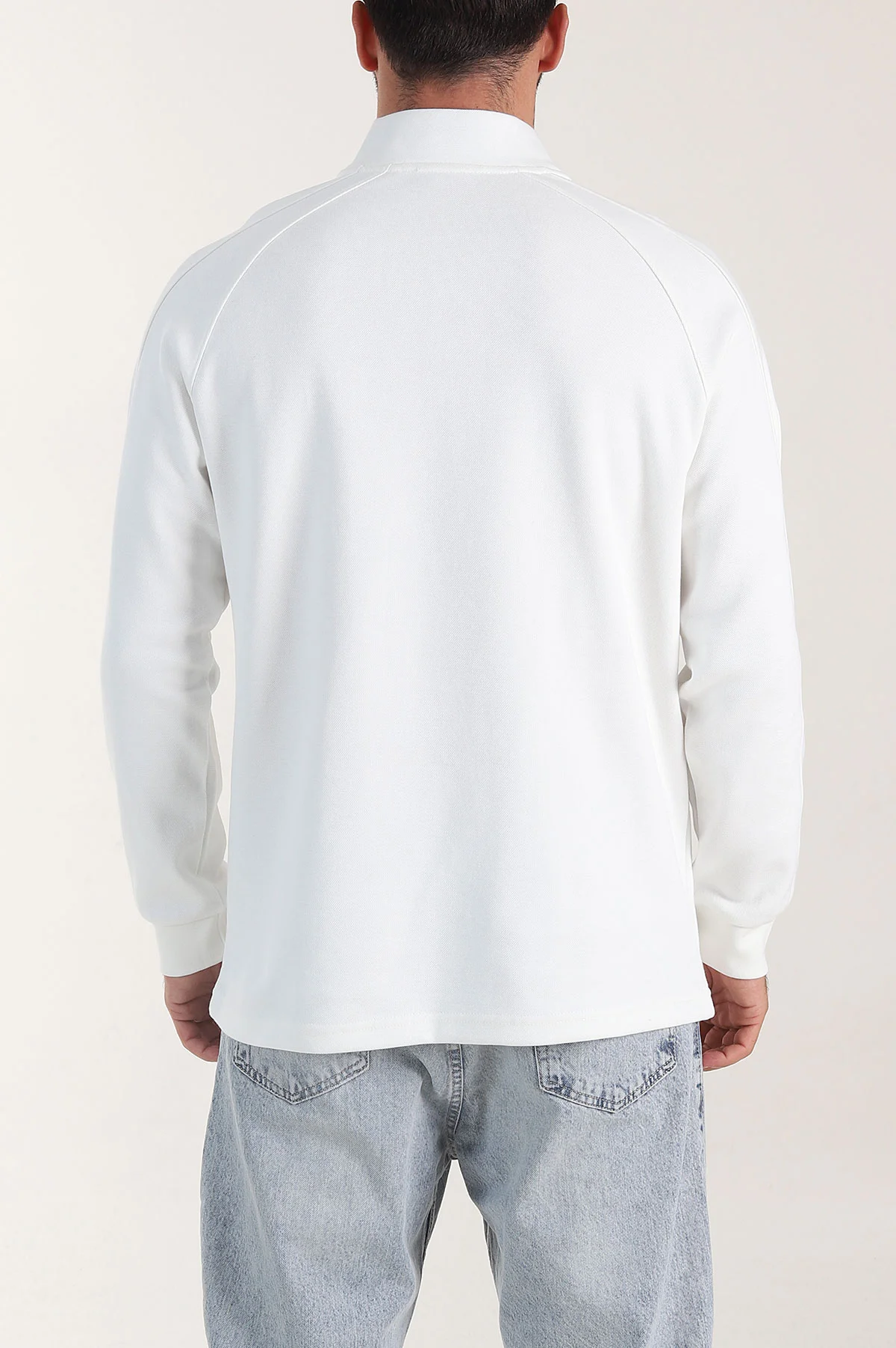 Beyaz Yarım Fermuarlı Dik Yaka Erkek Sweatshirt 404803