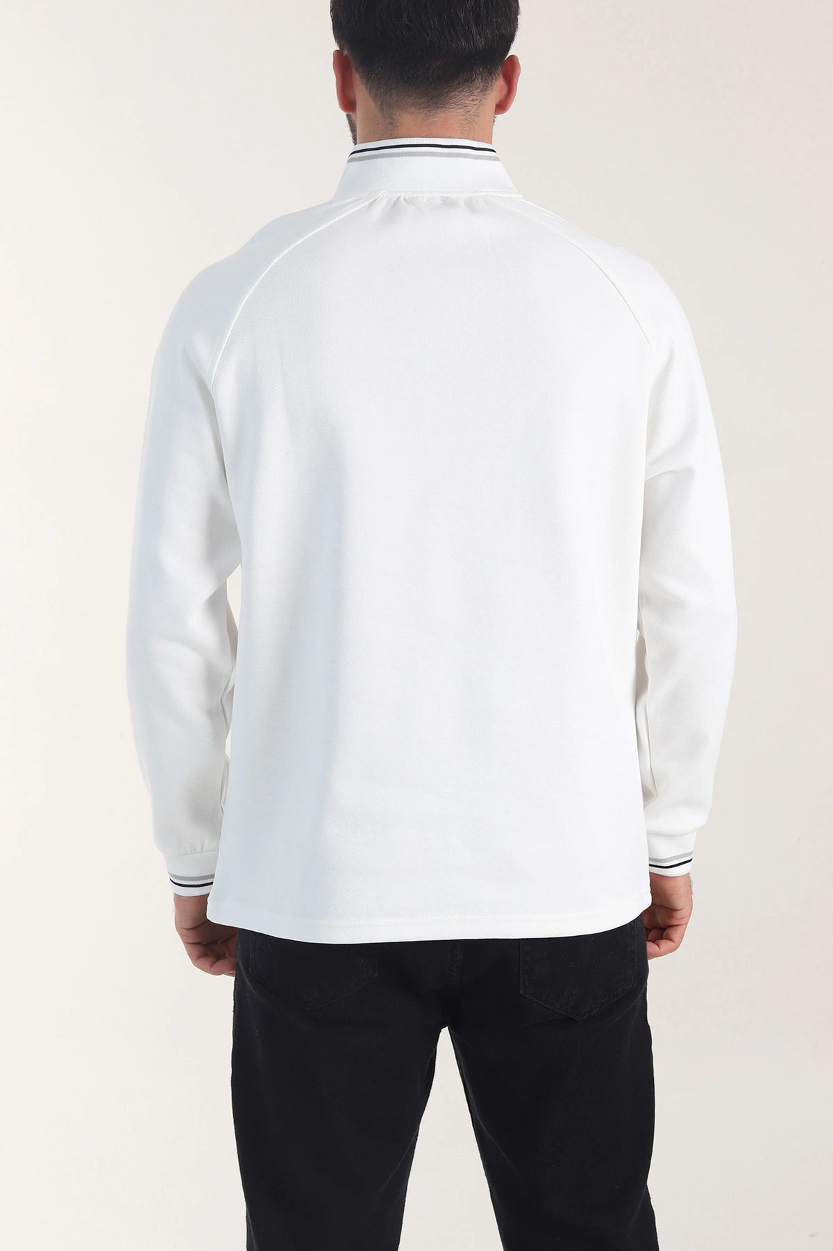 Beyaz Yarım Fermuarlı Dik Yaka Erkek Sweatshirt 406953