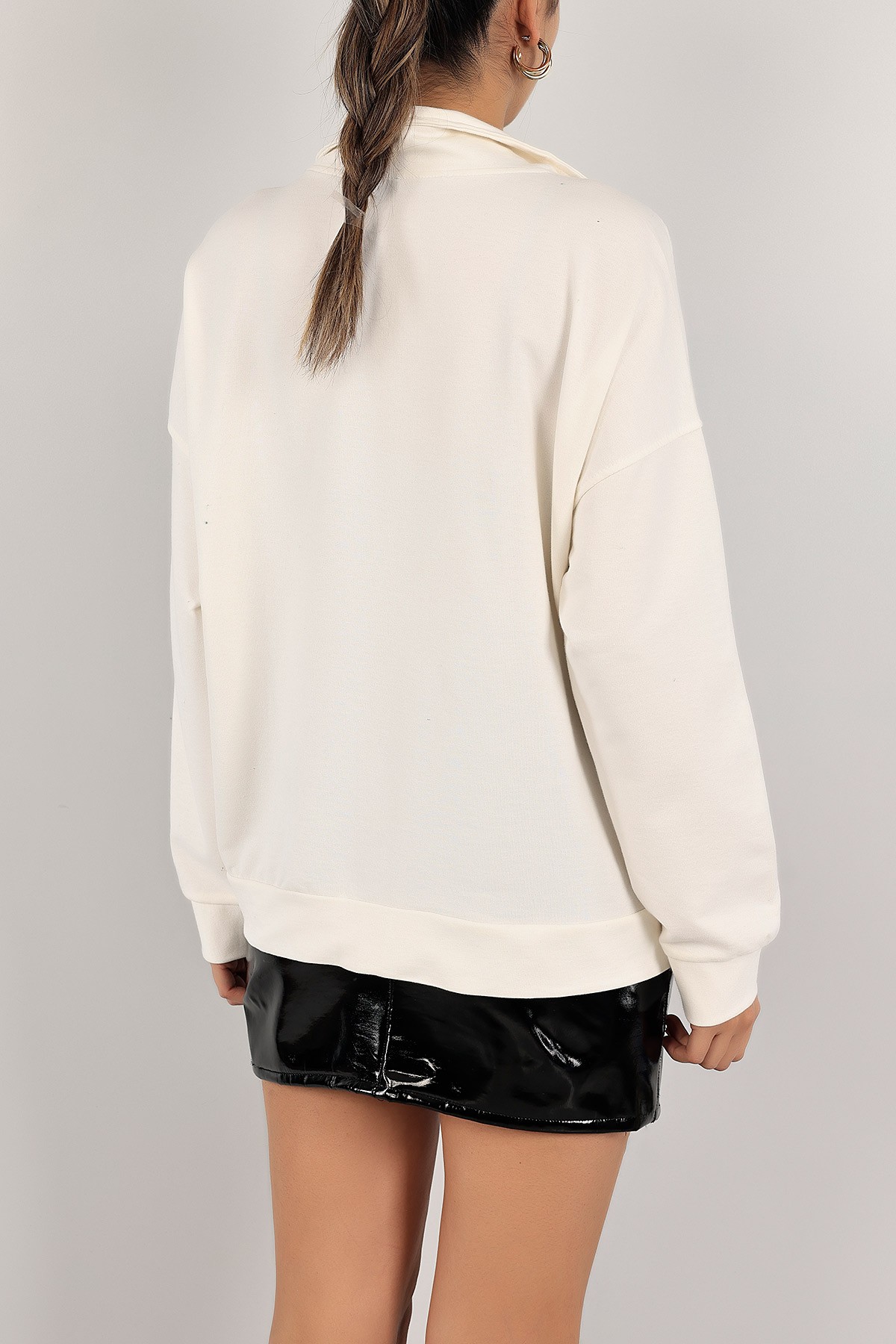 Beyaz Yarım Fermuarlı İki İp Sweat 142984
