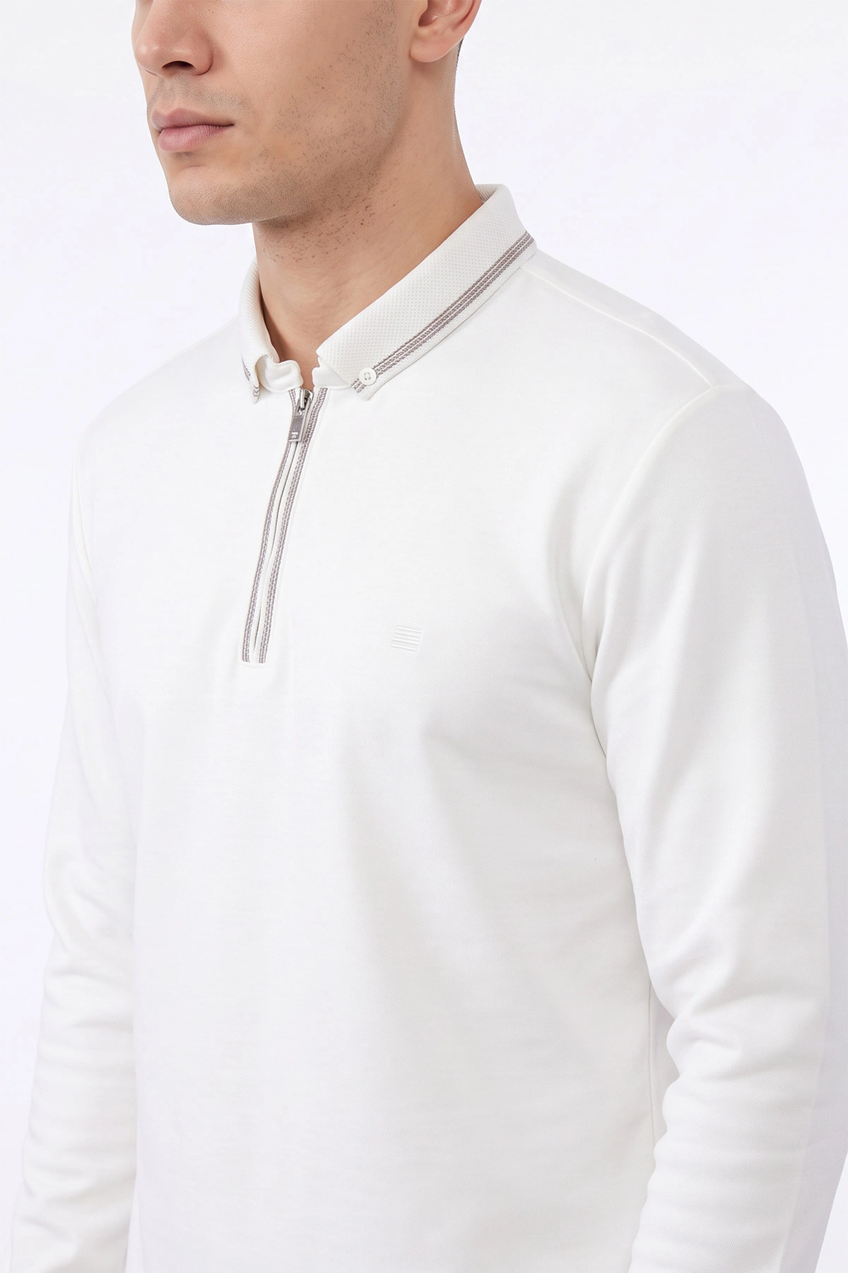 Beyaz Yarım Fermuarlı Oysho Erkek Sweatshirt 482868
