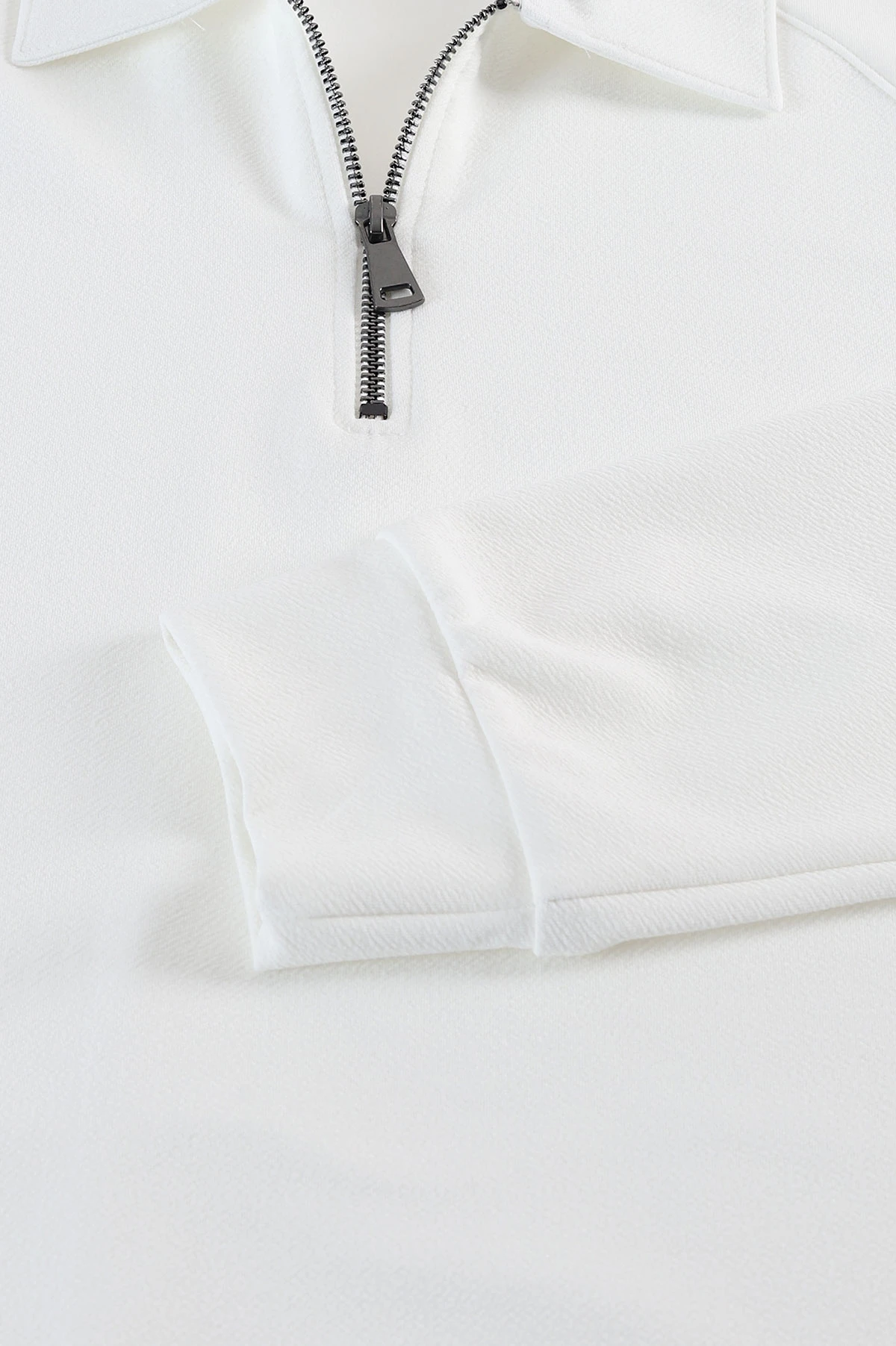 Beyaz Yarım Fermuarlı Polo Yaka Erkek Sweatshirt 397128