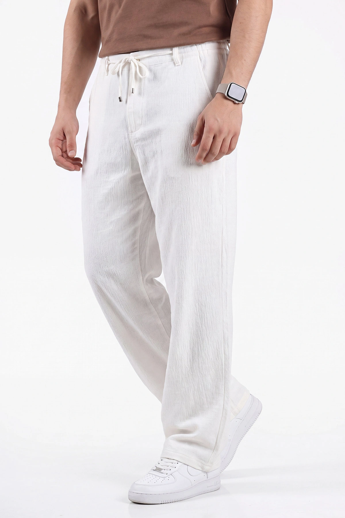 Beyaz Yeni Sezon Baggy Belden Bağlamalı Erkek Pantolon 471921