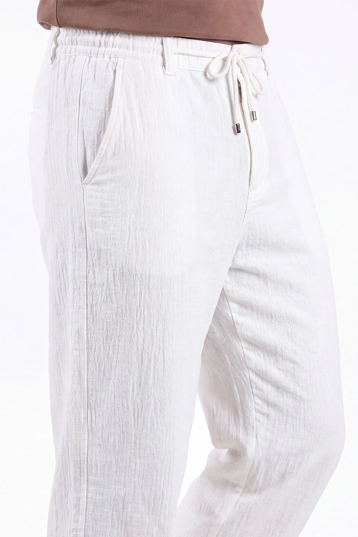 Beyaz Yeni Sezon Baggy Belden Bağlamalı Erkek Pantolon 471921