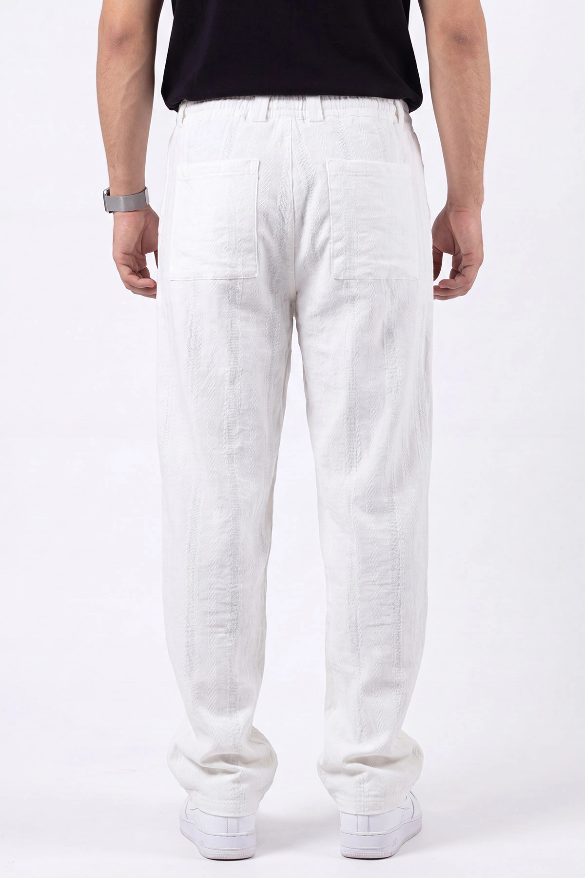 Beyaz Yeni Sezon Keten Baggy Belden Bağlamalı Erkek Pantolon 471915