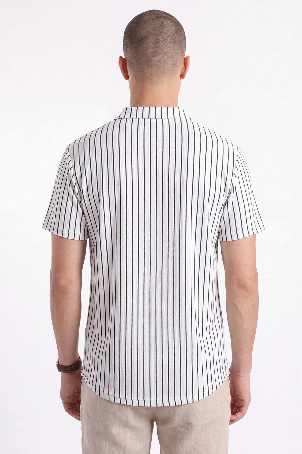 Beyaz Yeni Sezon Polo Yaka Çizgi Detaylı Erkek Tişört 471968