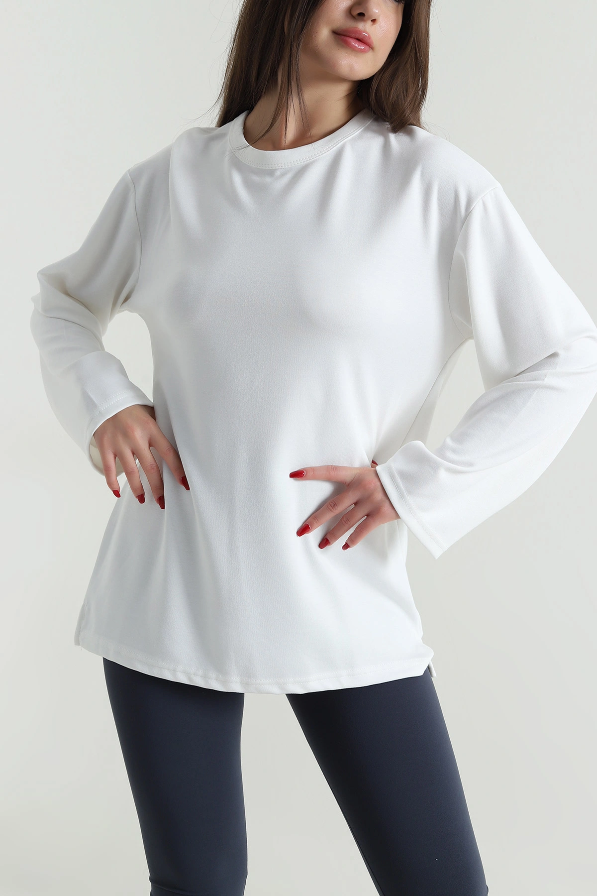 Beyaz Yırtmaçlı Modal Kadın Tunik 496126