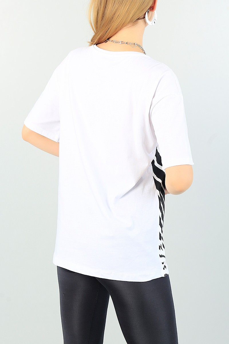 Beyaz Zebra Baskılı Bayan Tişört 67508