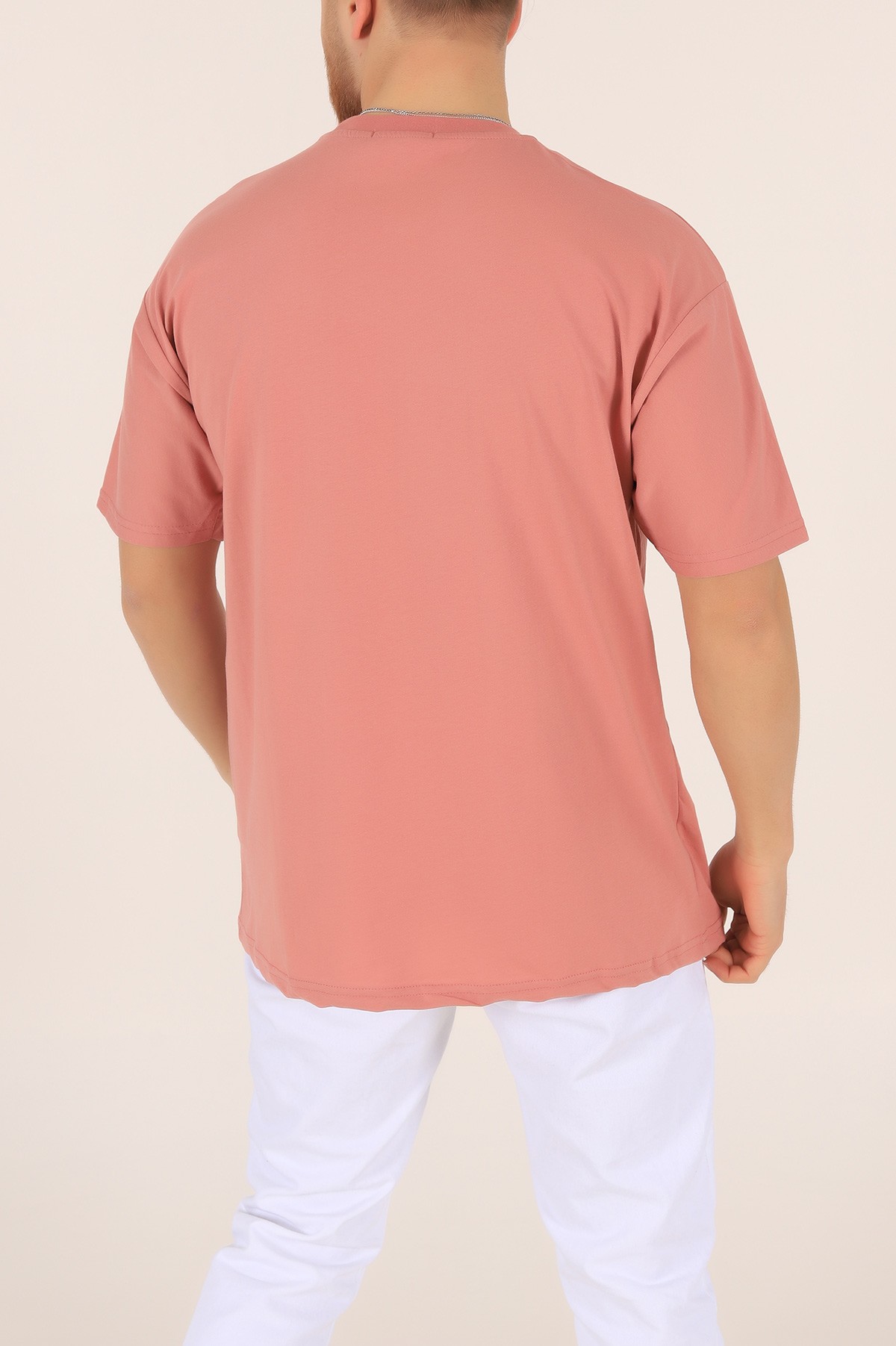 Gül Kurusu Bisiklet Yaka Oversize Erkek Tişört 169584