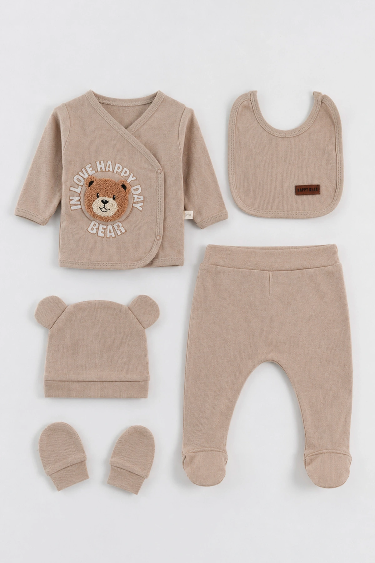 Bisküvi (0-3 Ay)Happy Bear   Nakışlı  Patikli 5'li Erkek Bebek Takım 479310