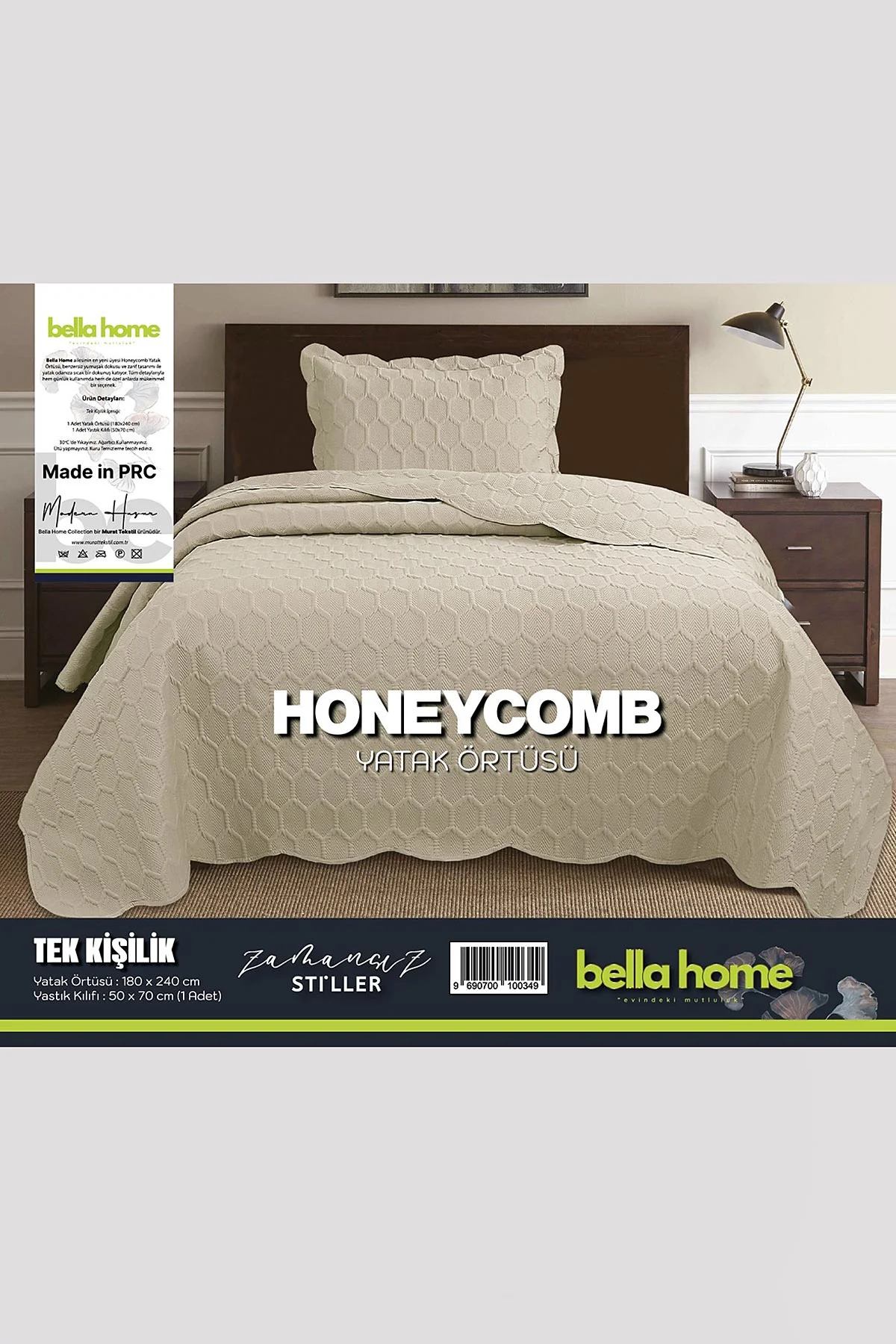 Bisküvi 180x240 Cm Bella Home Tek Kişilik Honeycomb 3D Yatak Örtüsü 395084