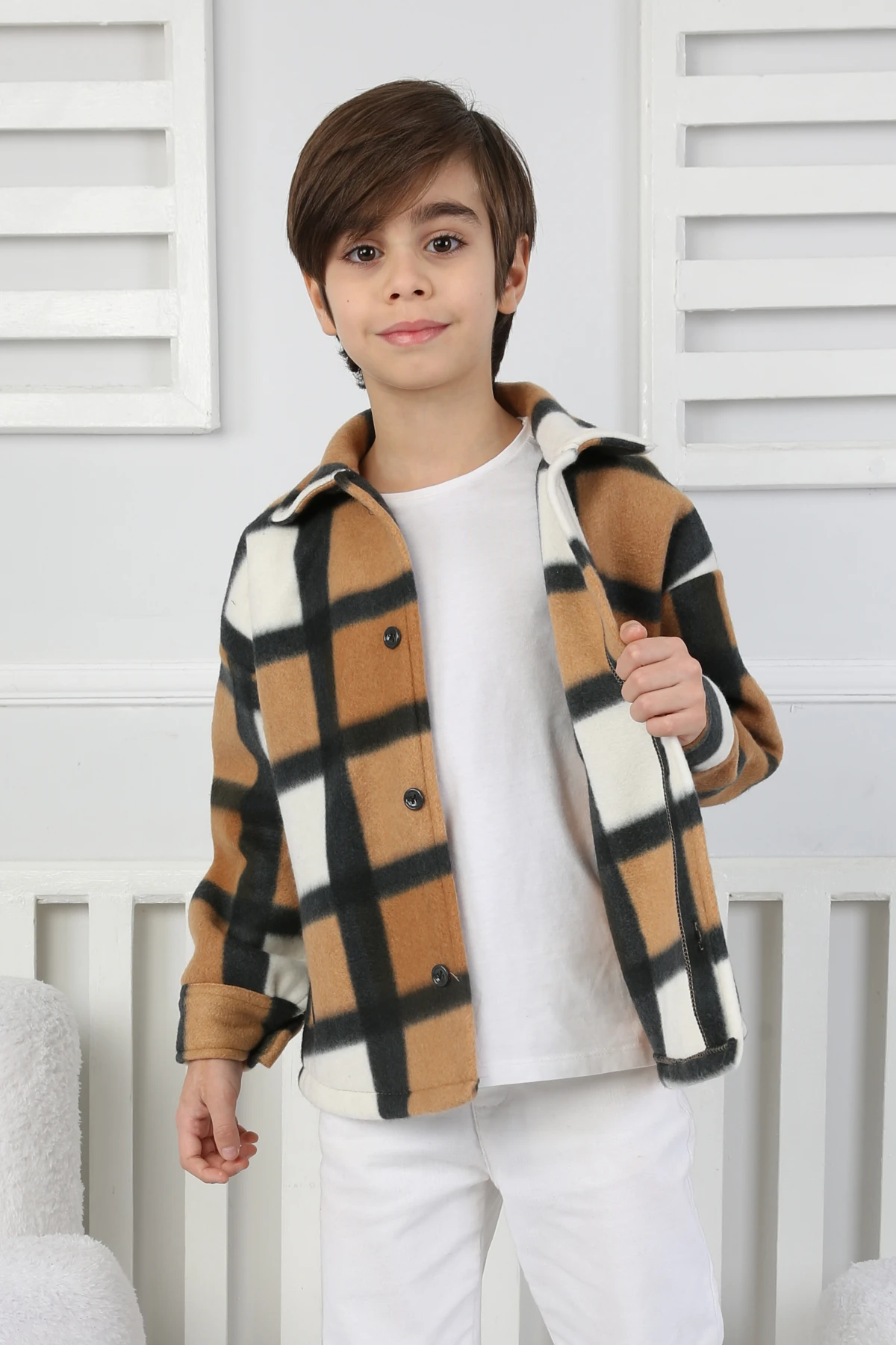 Bisküvi (3-12 Yaş) Ekoseli Cep Detaylı Polar Erkek Çocuk Gömlek 331139