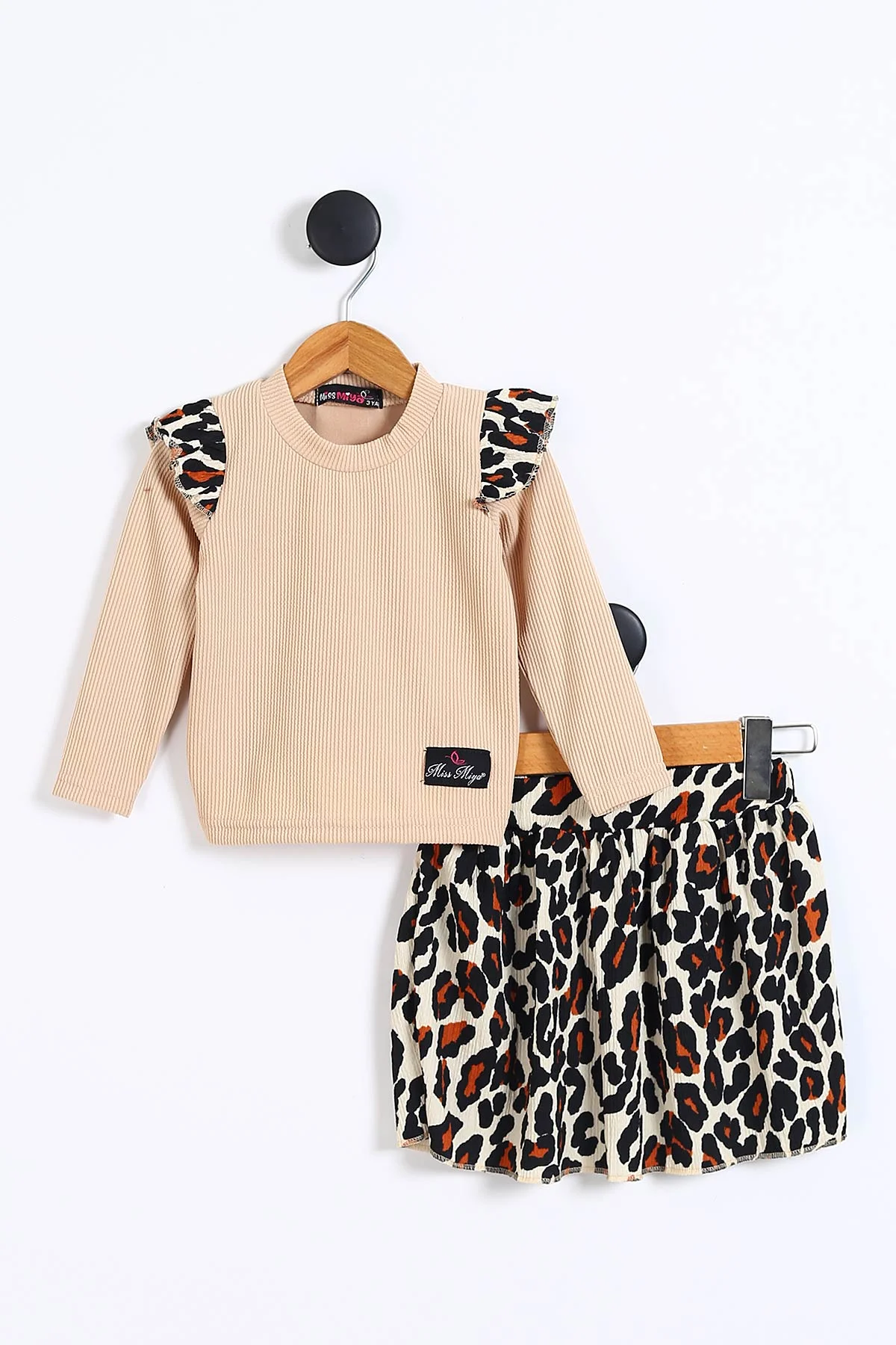 Bisküvi (3-7 Yaş) Leopar Desenli Fitilli Etekli Kız Çocuk 2'li Takım 338128