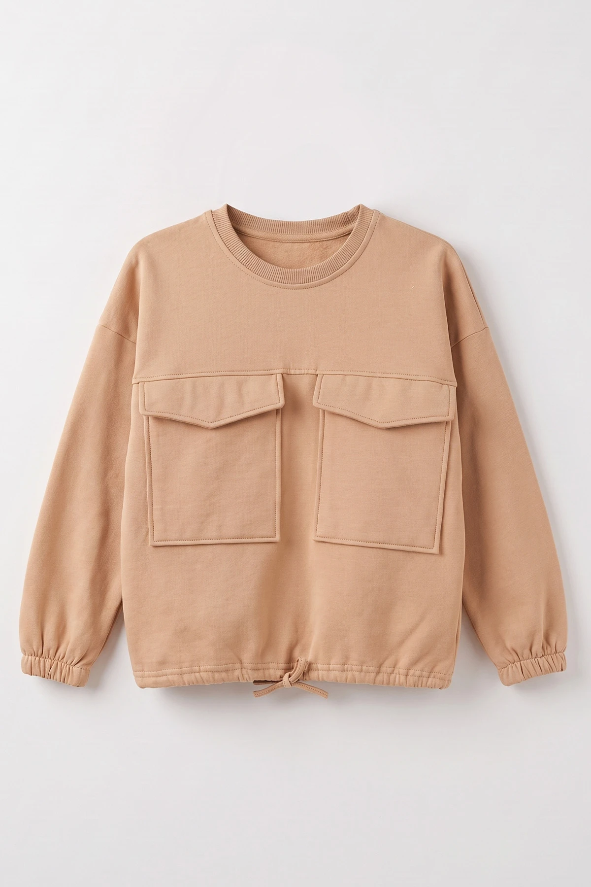 Bisküvi (4-12 Yaş) Belden Bağcıklı Cep Detaylı 2 İp Şardonlu Kız Çocuk Sweatshirt 489305