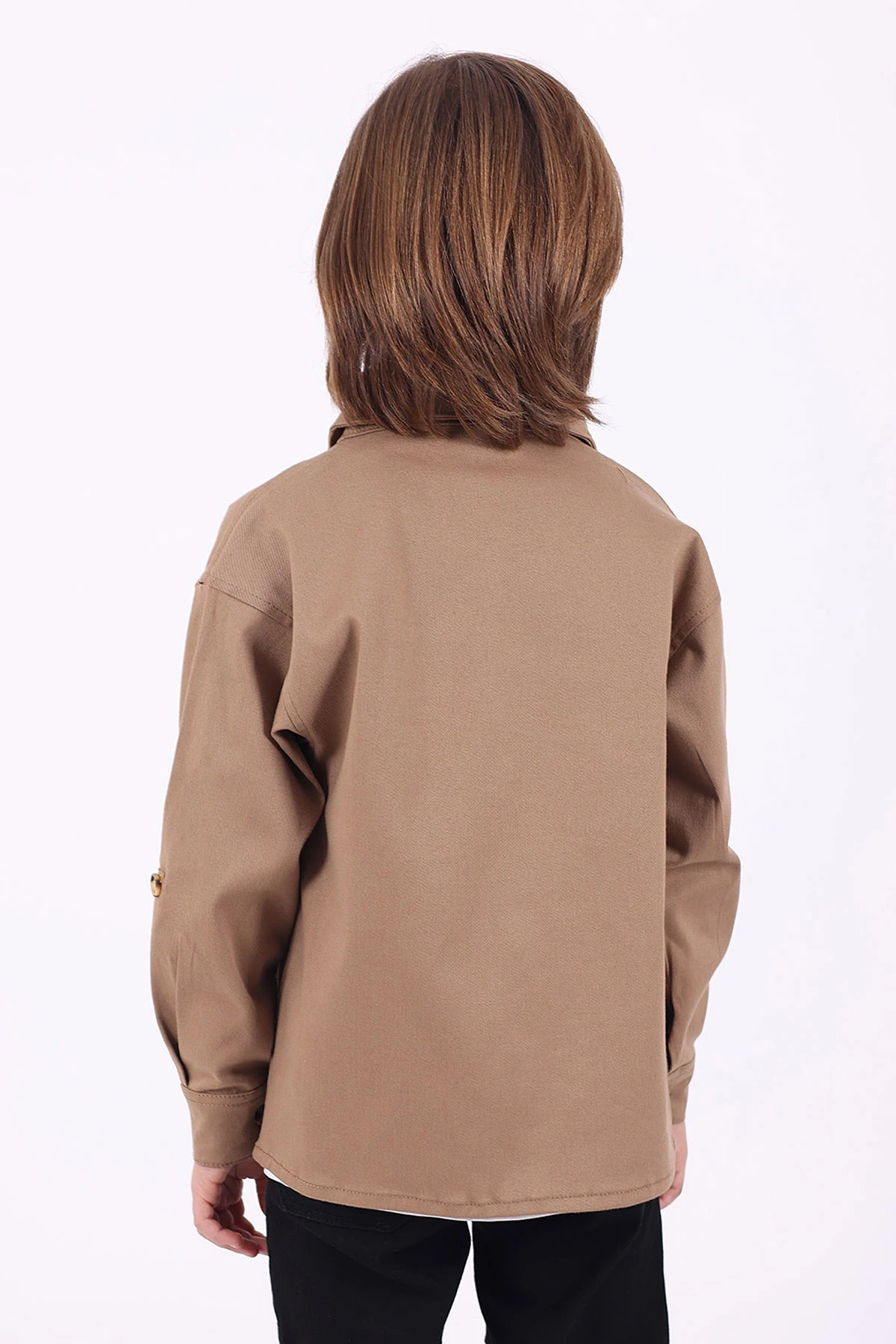 Bisküvi (5-14 Yaş) Çift Cepli Oversize Kalıp Erkek Çocuk Gabardin Gömlek 323433