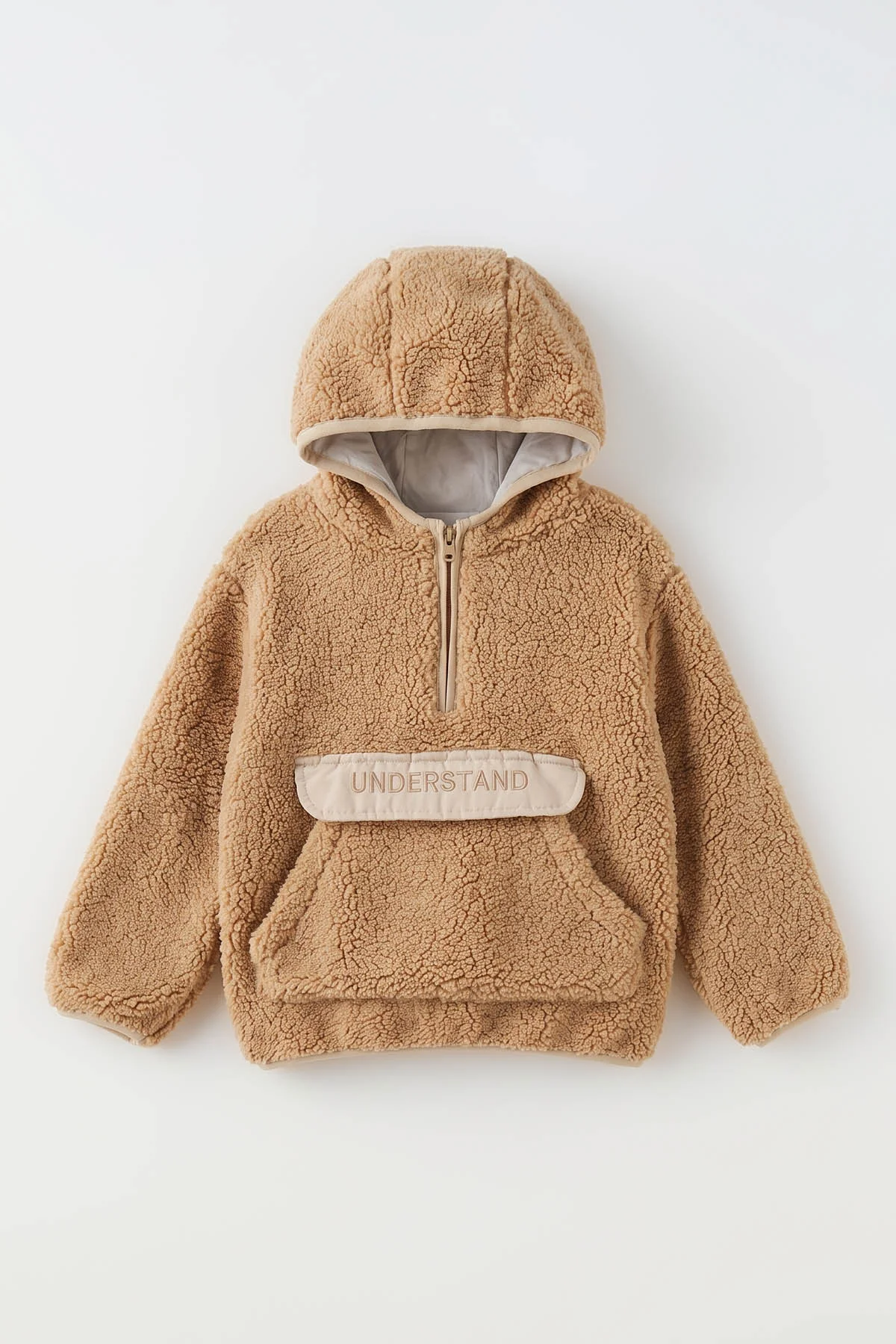 Bisküvi (1-8 Yaş) Understand Nakışlı Kapüşonlu Kanguru Cepli Yardım Fermuarlı Kuzu Erkek Çocuk Sweatshirt 496323