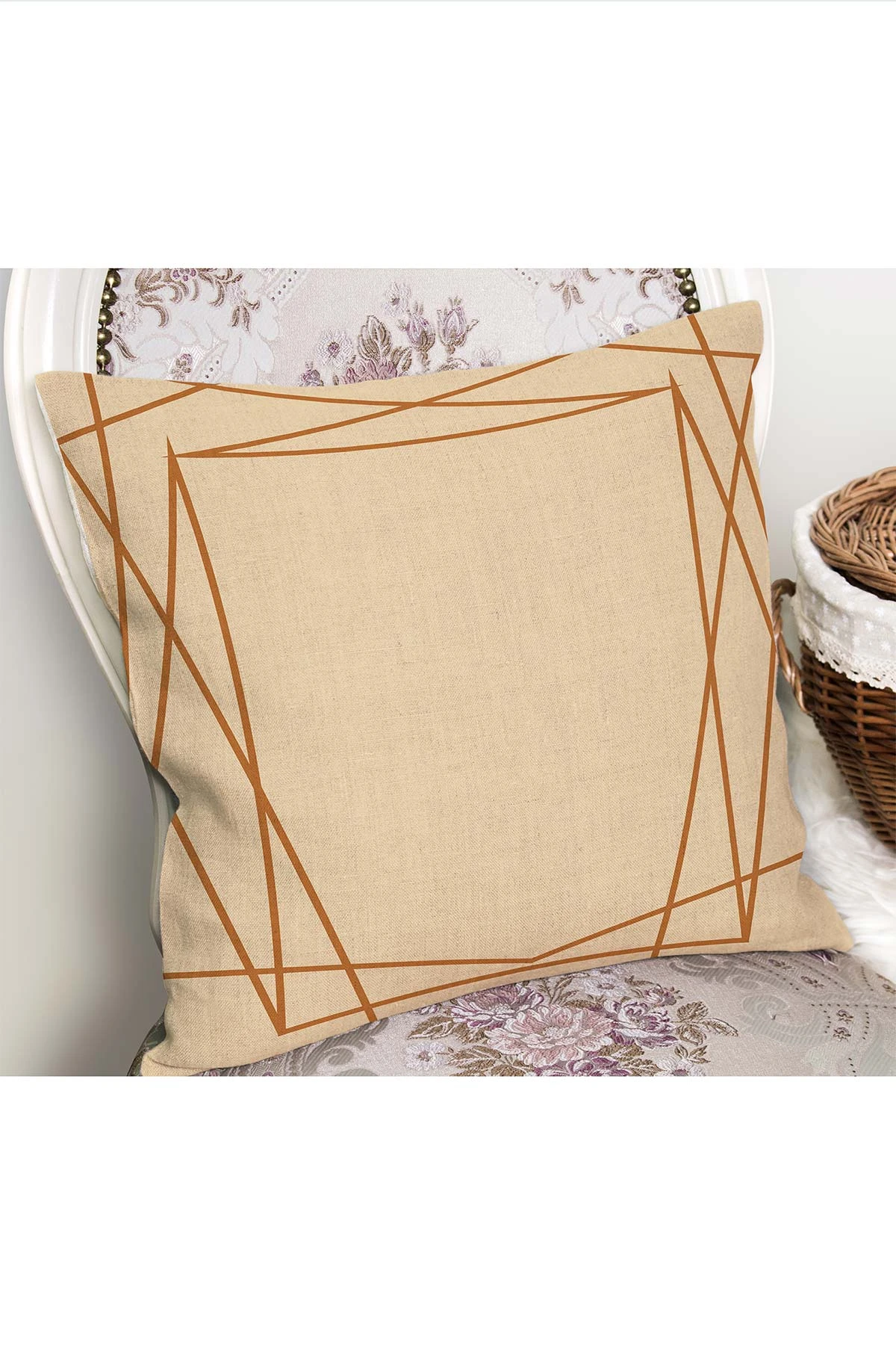 Bej 43x43 Dijital Baskılı Fermuarlı Modern Kırlent Kılıfı 272391