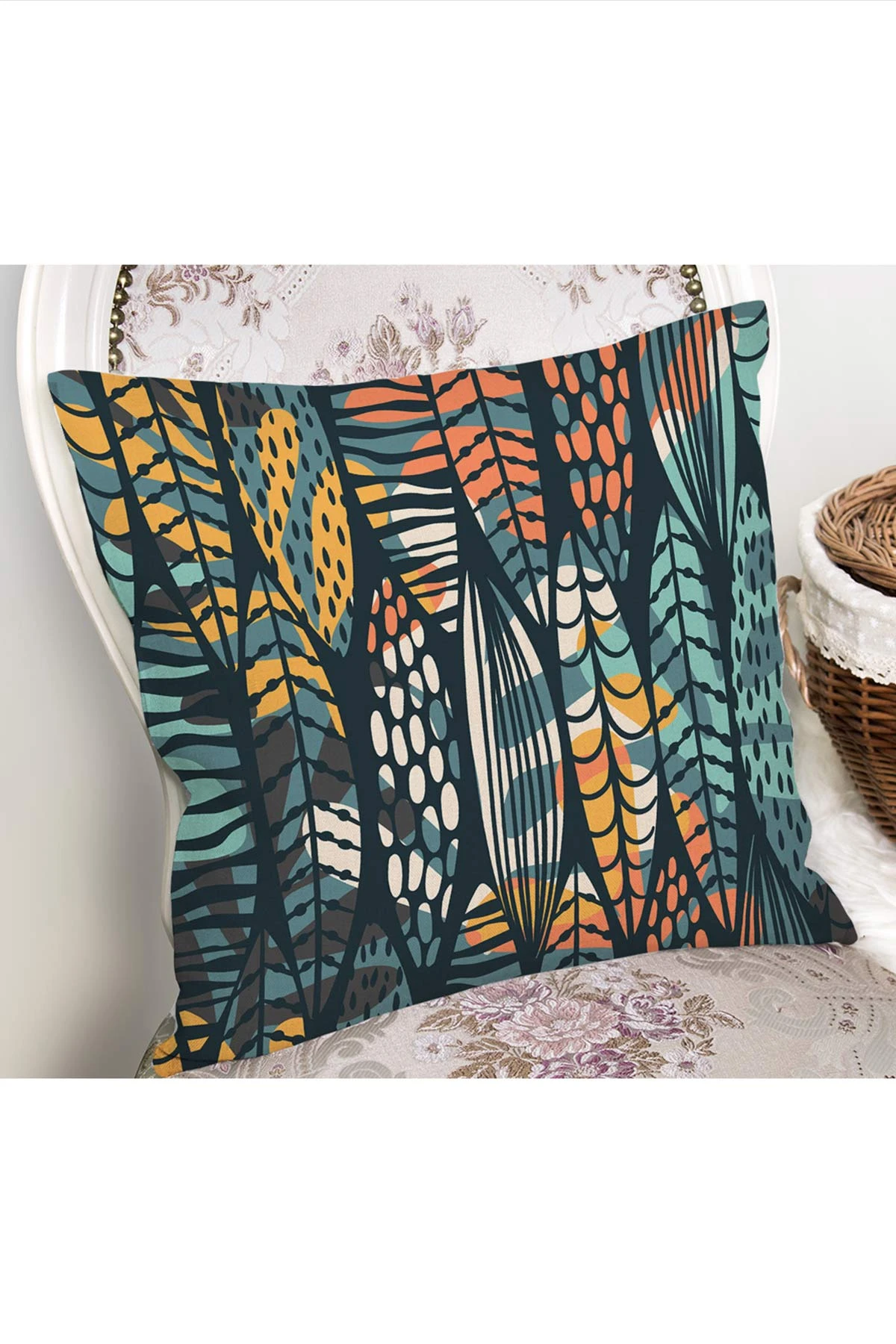 Su Yeşili 43x43 Dijital Baskılı Fermuarlı Modern Kırlent Kılıfı 272411