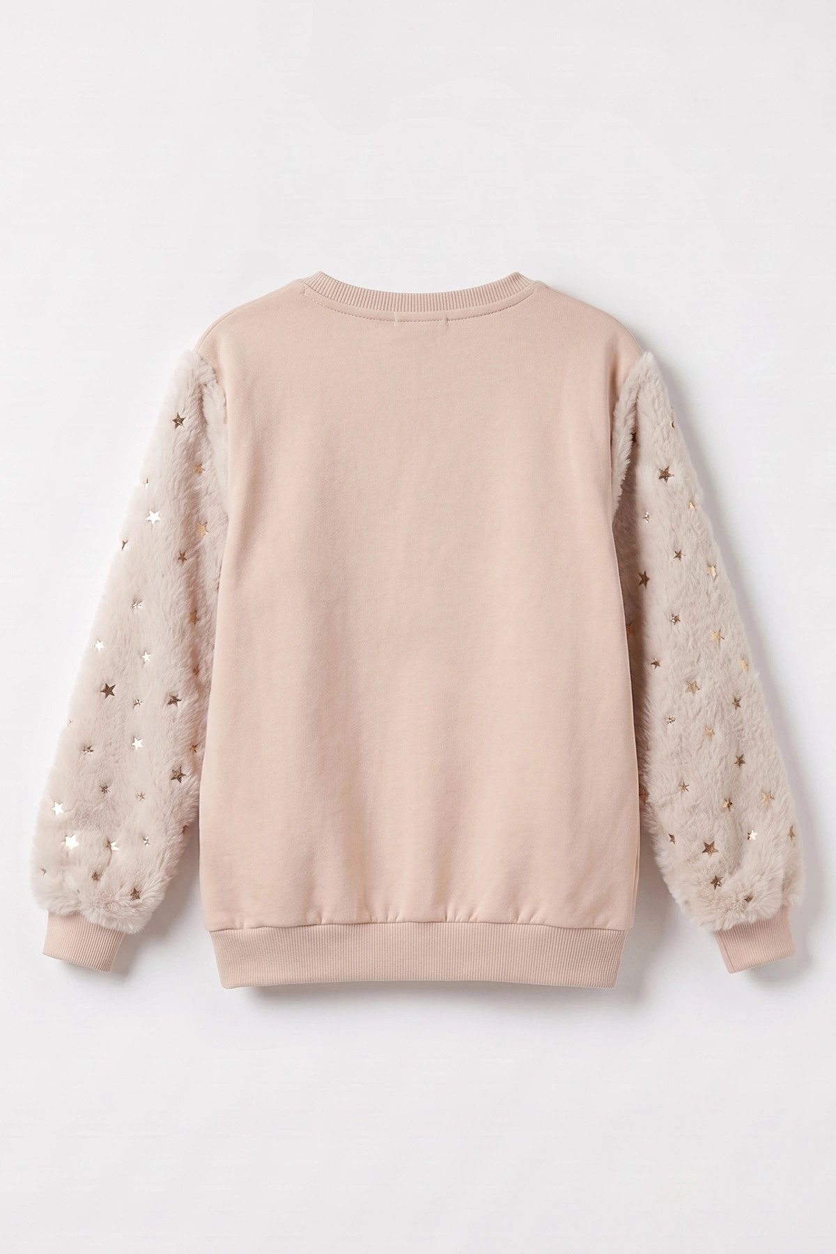 Bisküvi (5-13 Yaş) Kolu Yıldız Baskılı ve Peluşlu İçi Şardonlu Kız Çocuk Sweatshirt 483259