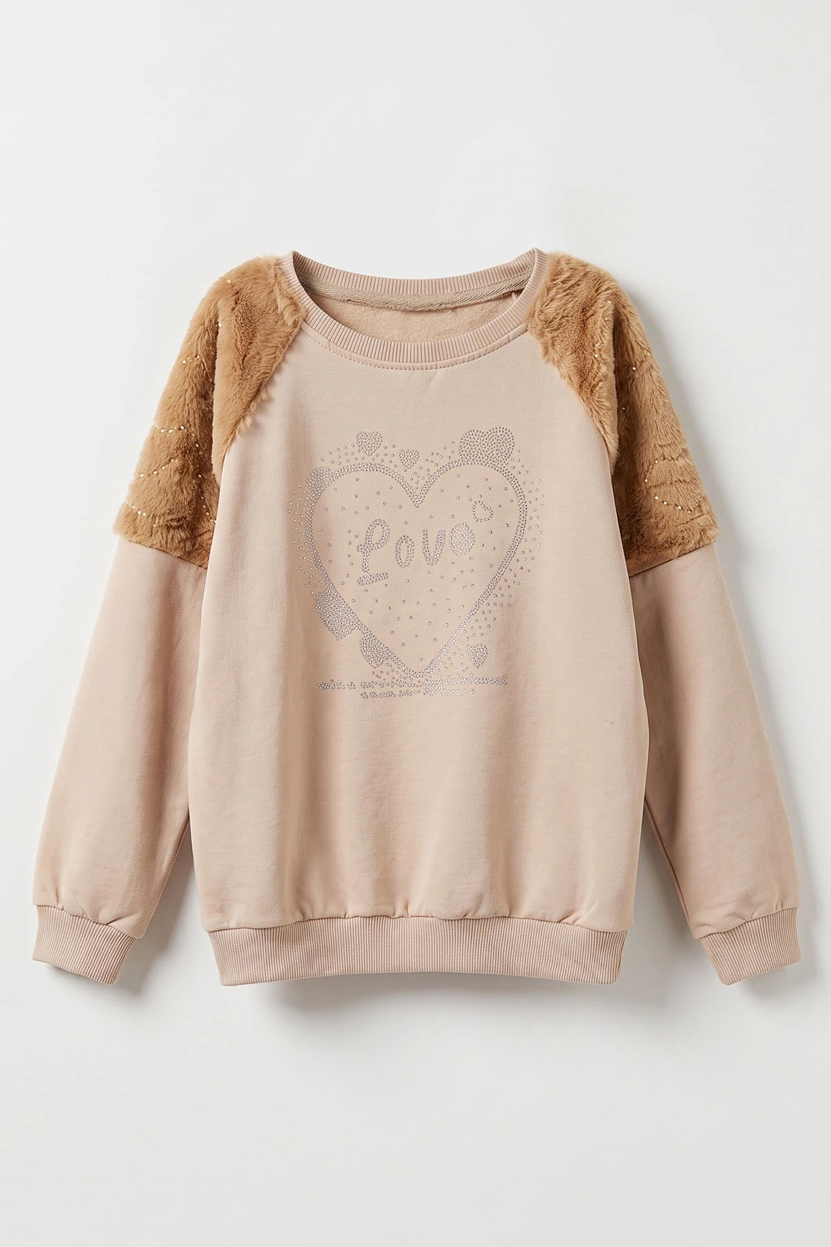 Bisküvi (5-13 Yaş) Love Taş Baskılı  Peluşlu İçi  Hafif  Şardonlu Kız Çocuk Sweatshirt 489281