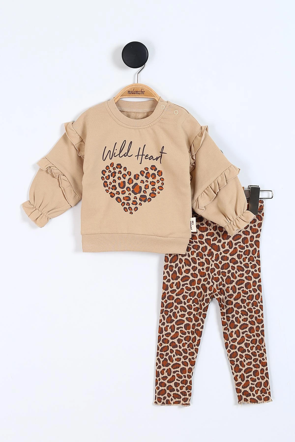 Bisküvi (6-24 Ay ) Leopar Taytlı Kalp Baskılı Kız Bebek Takım 336002