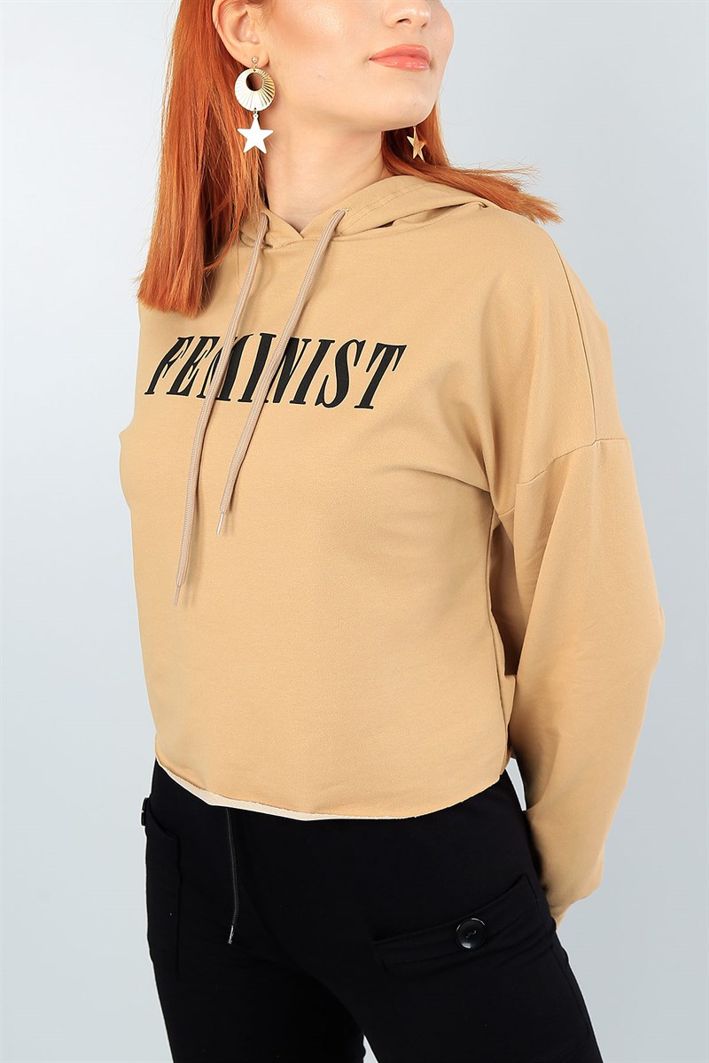 Bisküvi Baskılı Bayan Kapüşonlu Sweat 39834
