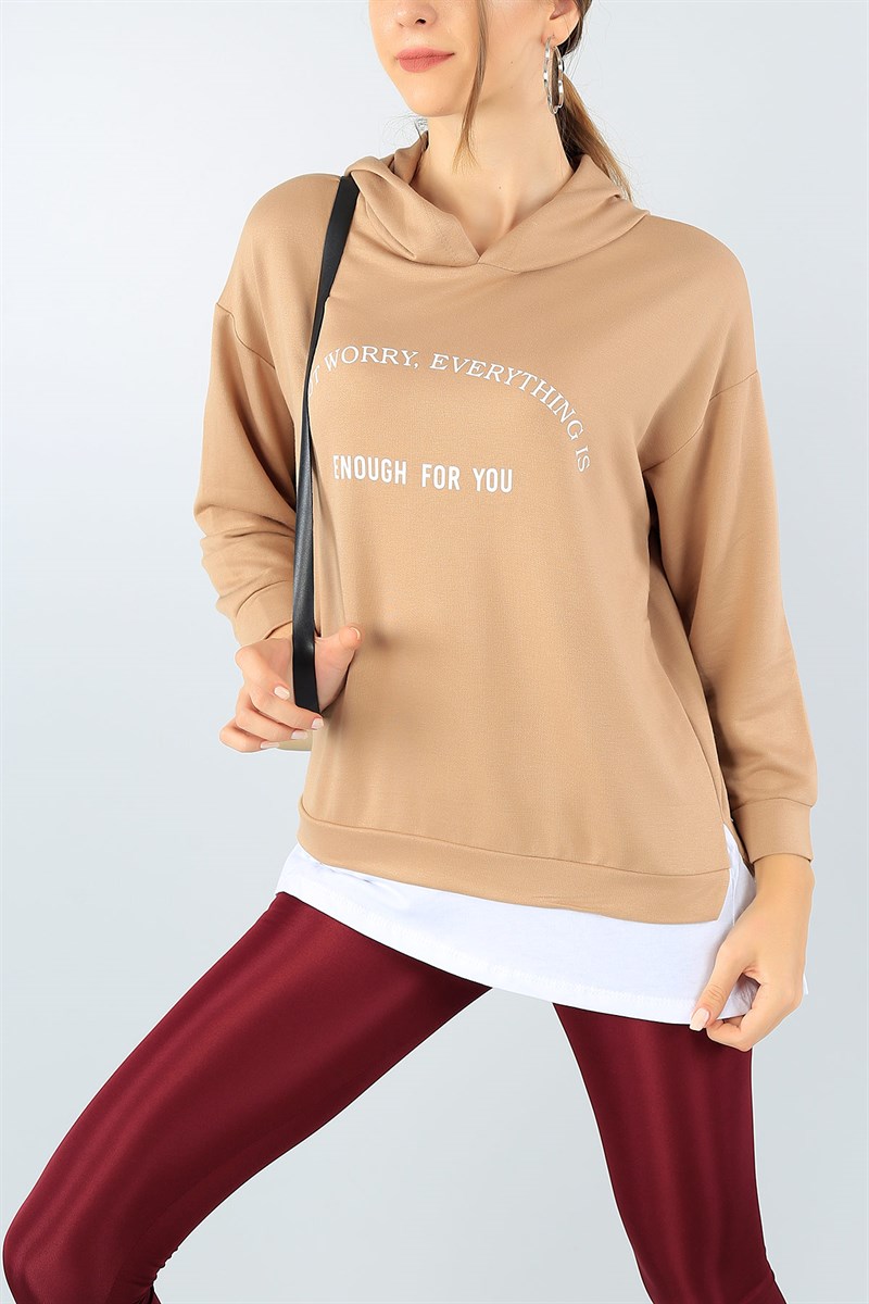 Bisküvi Baskılı Kapüşonlu Bayan Sweat 43061
