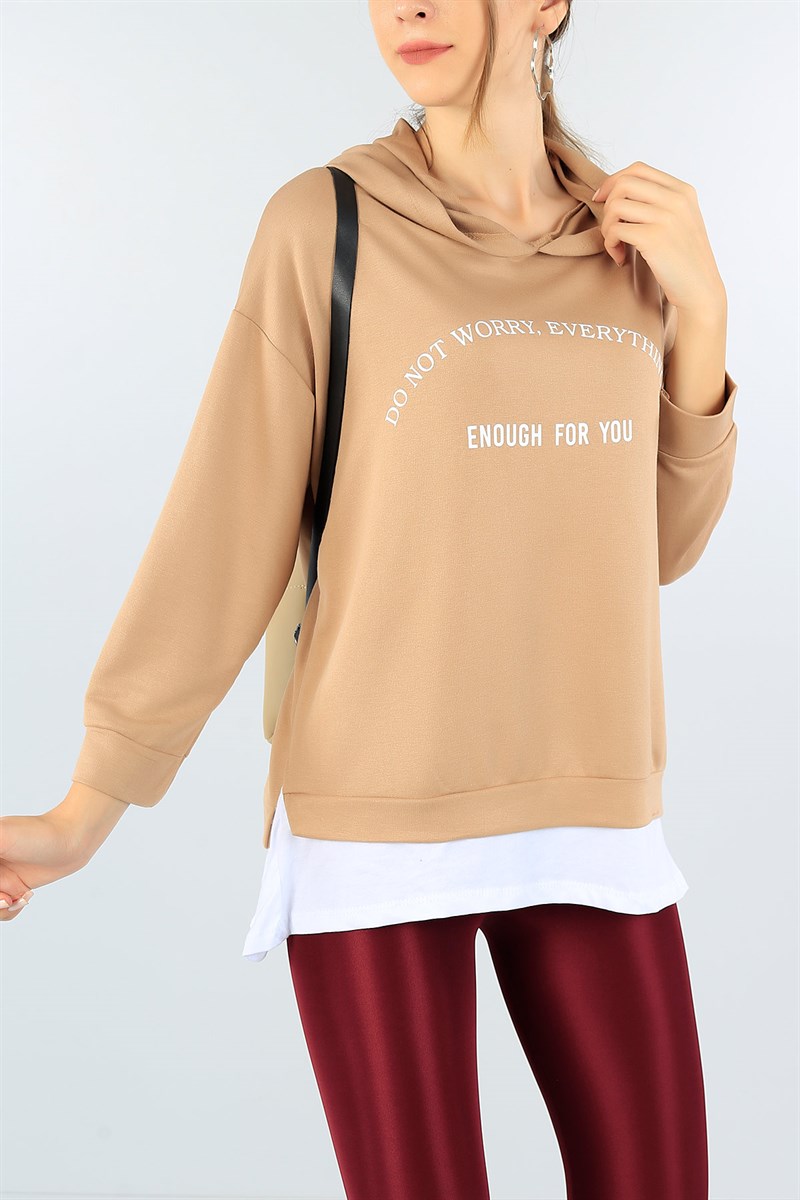 Bisküvi Baskılı Kapüşonlu Bayan Sweat 43061
