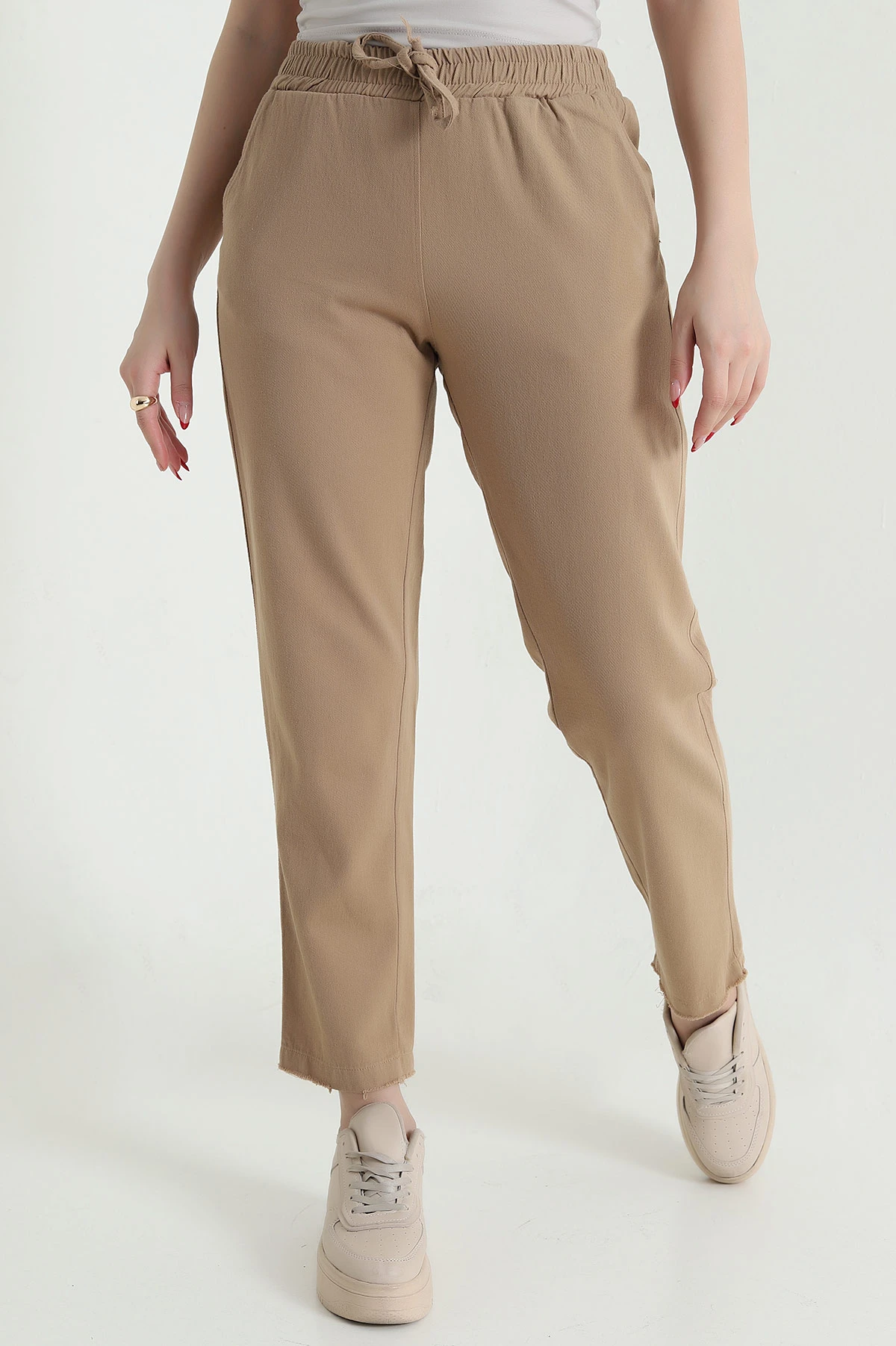 Bisküvi Bel Lastikli Cep Detay Gabardin Kadın Pantolon 440778