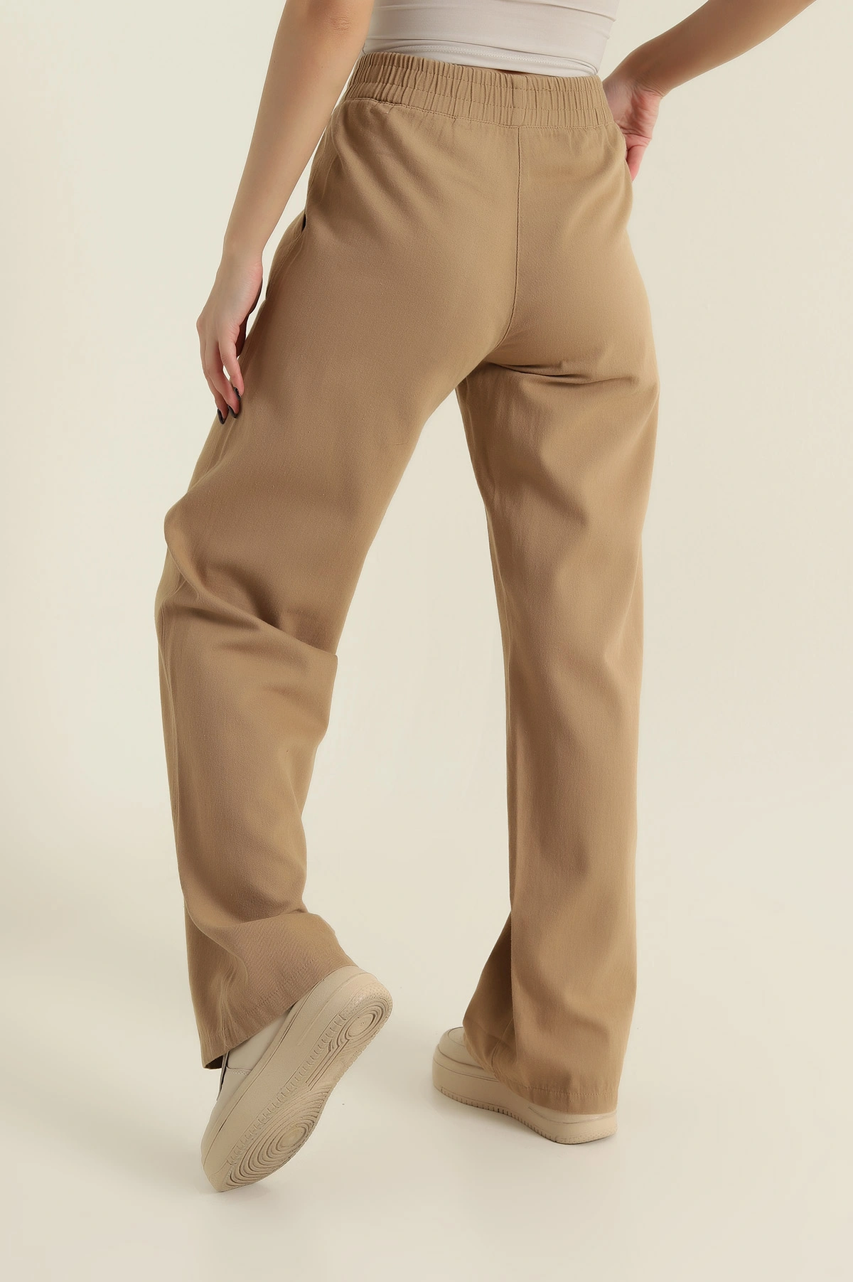 Bisküvi Beli Lastikli Kadın Gabardin Pantolon 422486