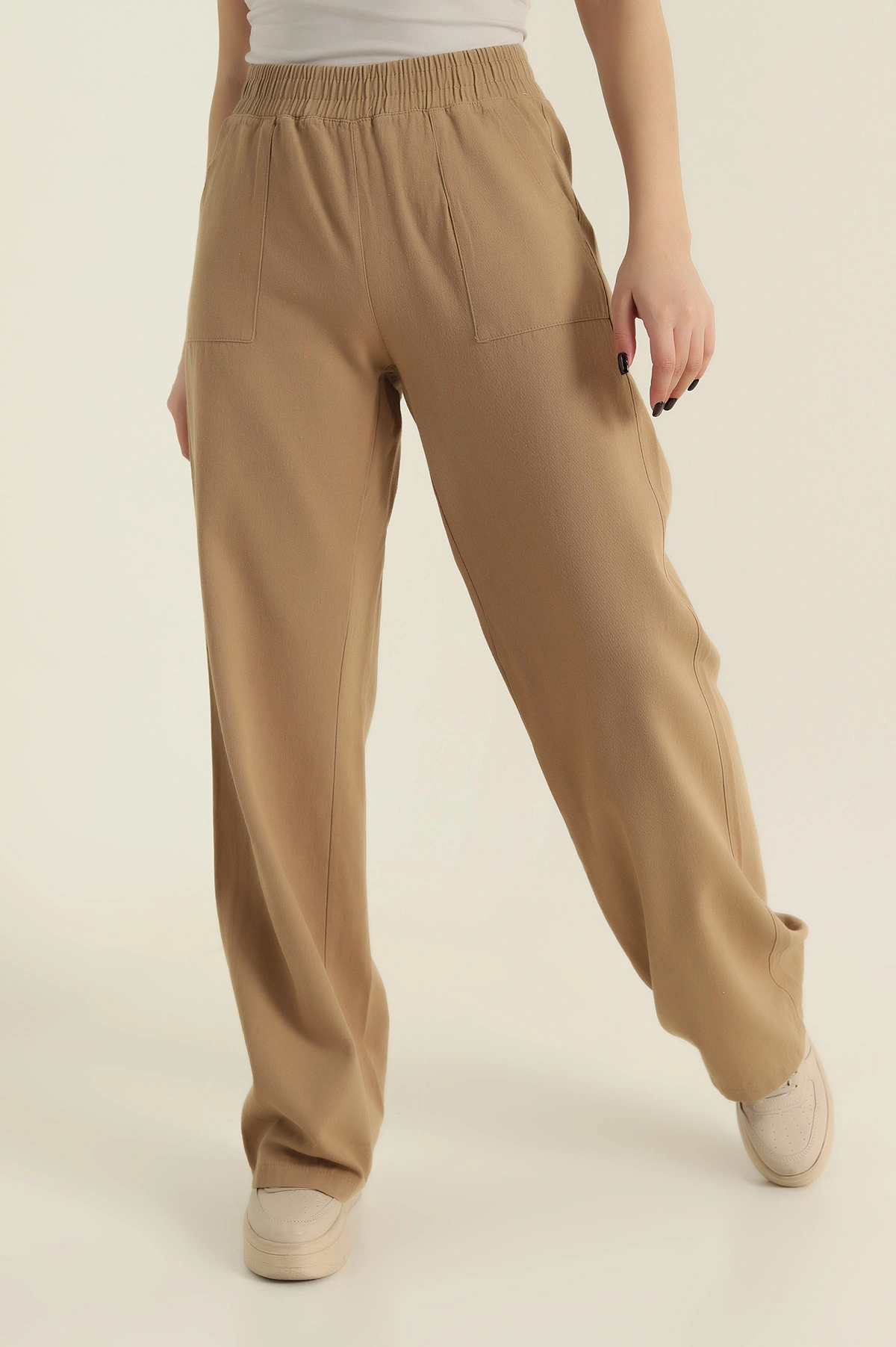 Bisküvi Beli Lastikli Kadın Gabardin Pantolon 422486