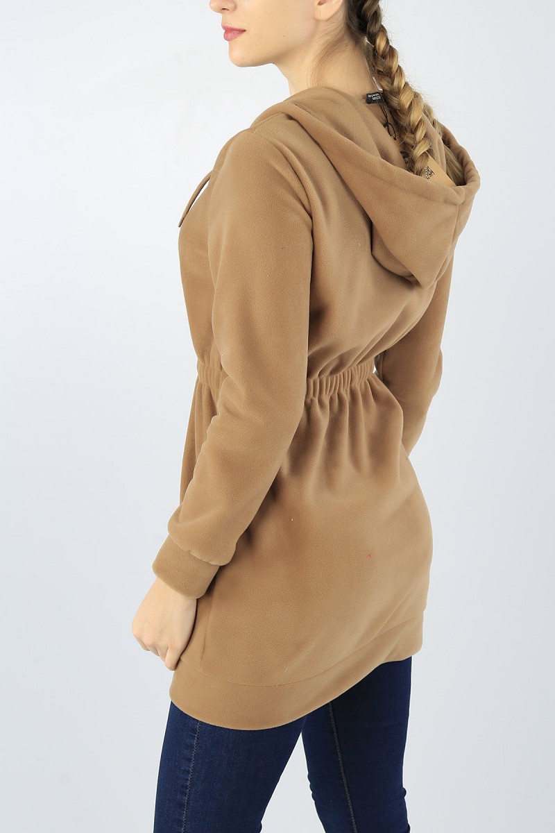 Bisküvi Cepli Kapüşonlu Bayan Polarlı Sweat Tunik 53056