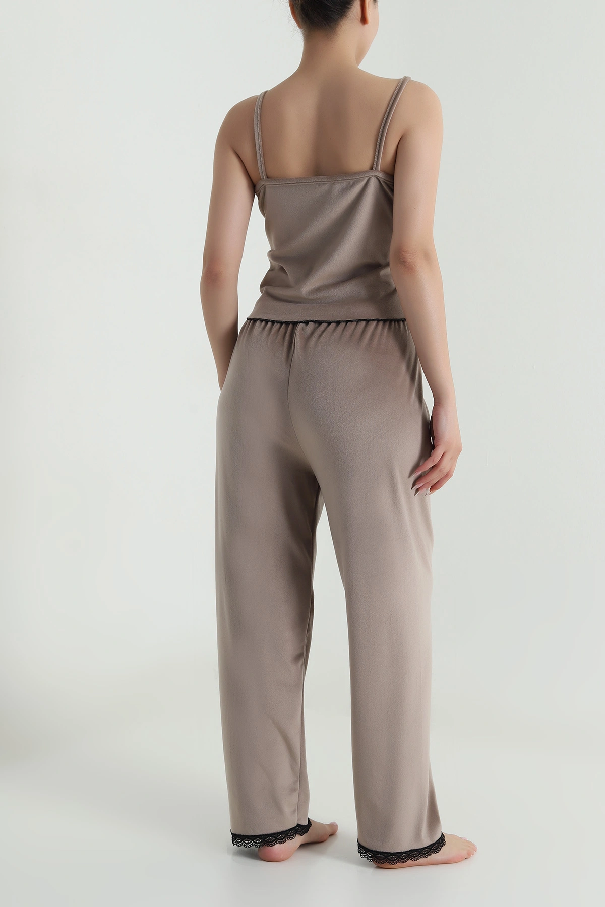 Bisküvi Dantelli Kadife Kadın Pijama Takımı 487758