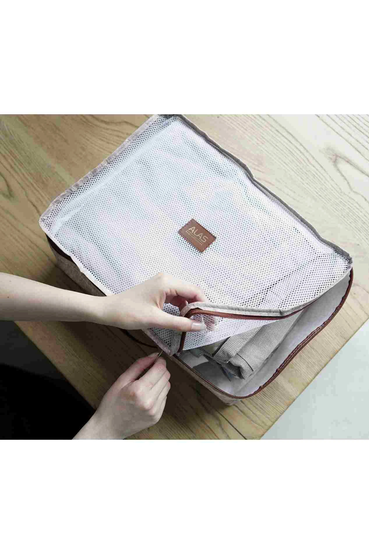 Bisküvi Derili Lüks Keçe 6'lı Bavul Organizer Seyahat Çantası 250134
