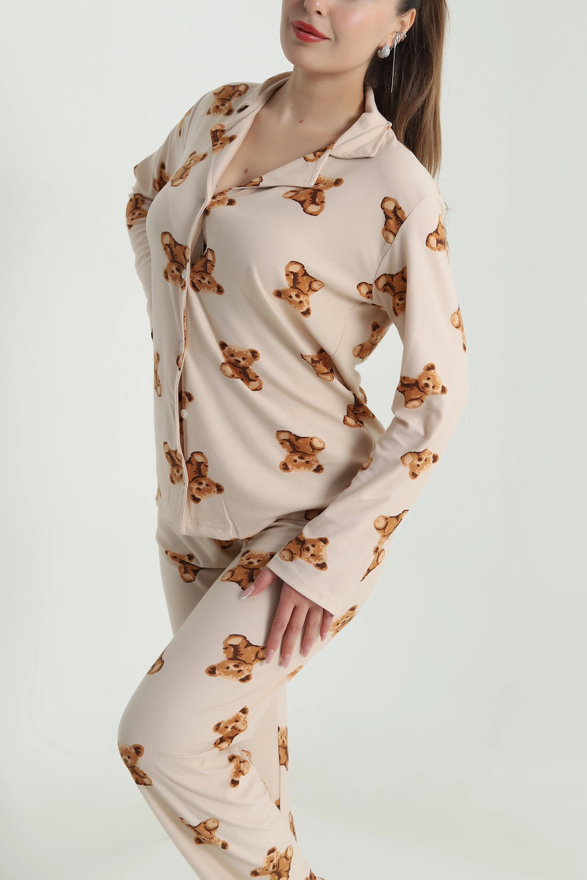 Bisküvi Düğmeli Soft Süet Kadın Pijama Takımı 488909