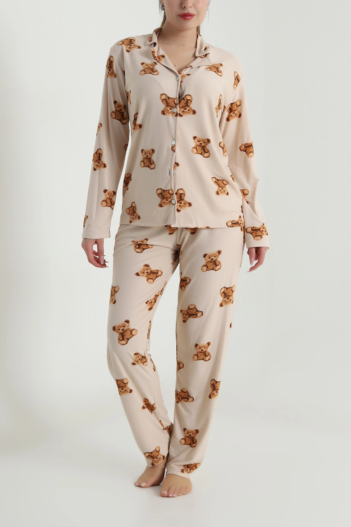Bisküvi Düğmeli Soft Süet Kadın Pijama Takımı 488909