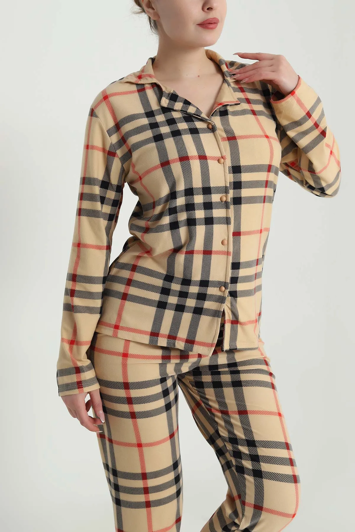 Bisküvi Düğmeli Süet Kadın Pijama Takımı 492770