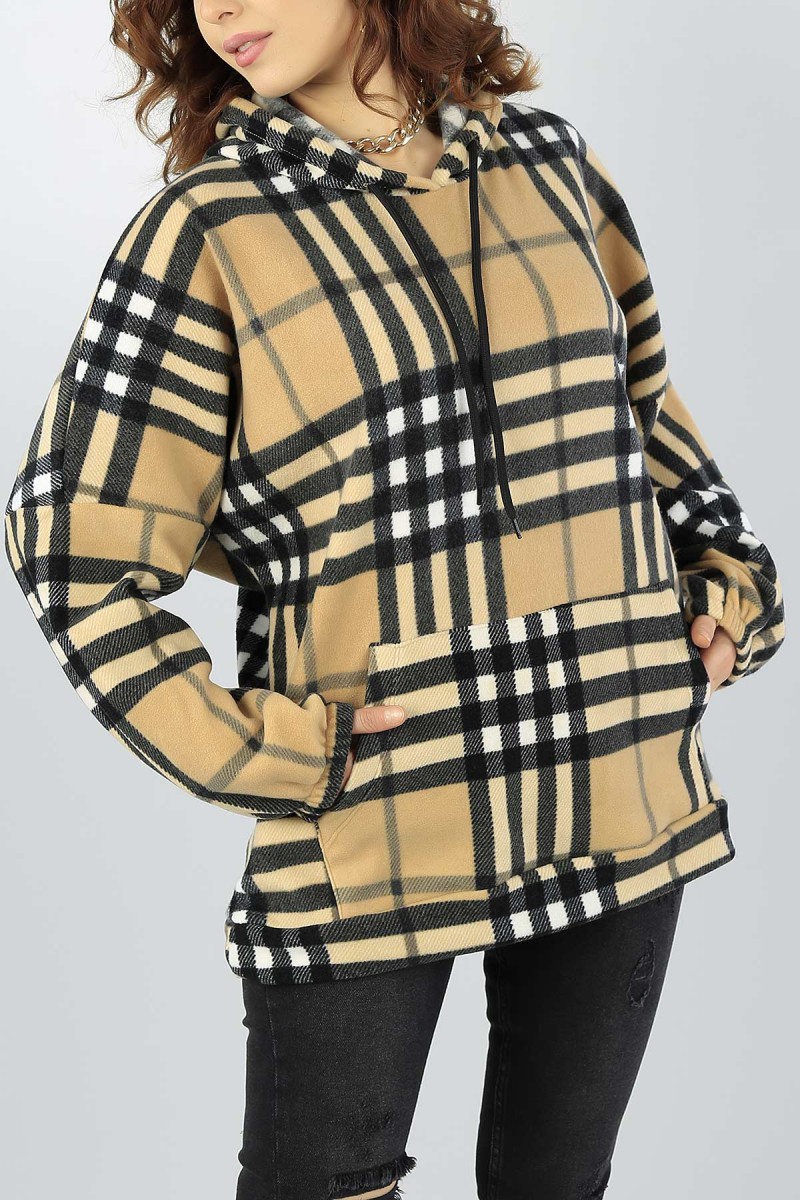 Bisküvi Ekose Desenli Cepli Bayan Polar Sweat 51420