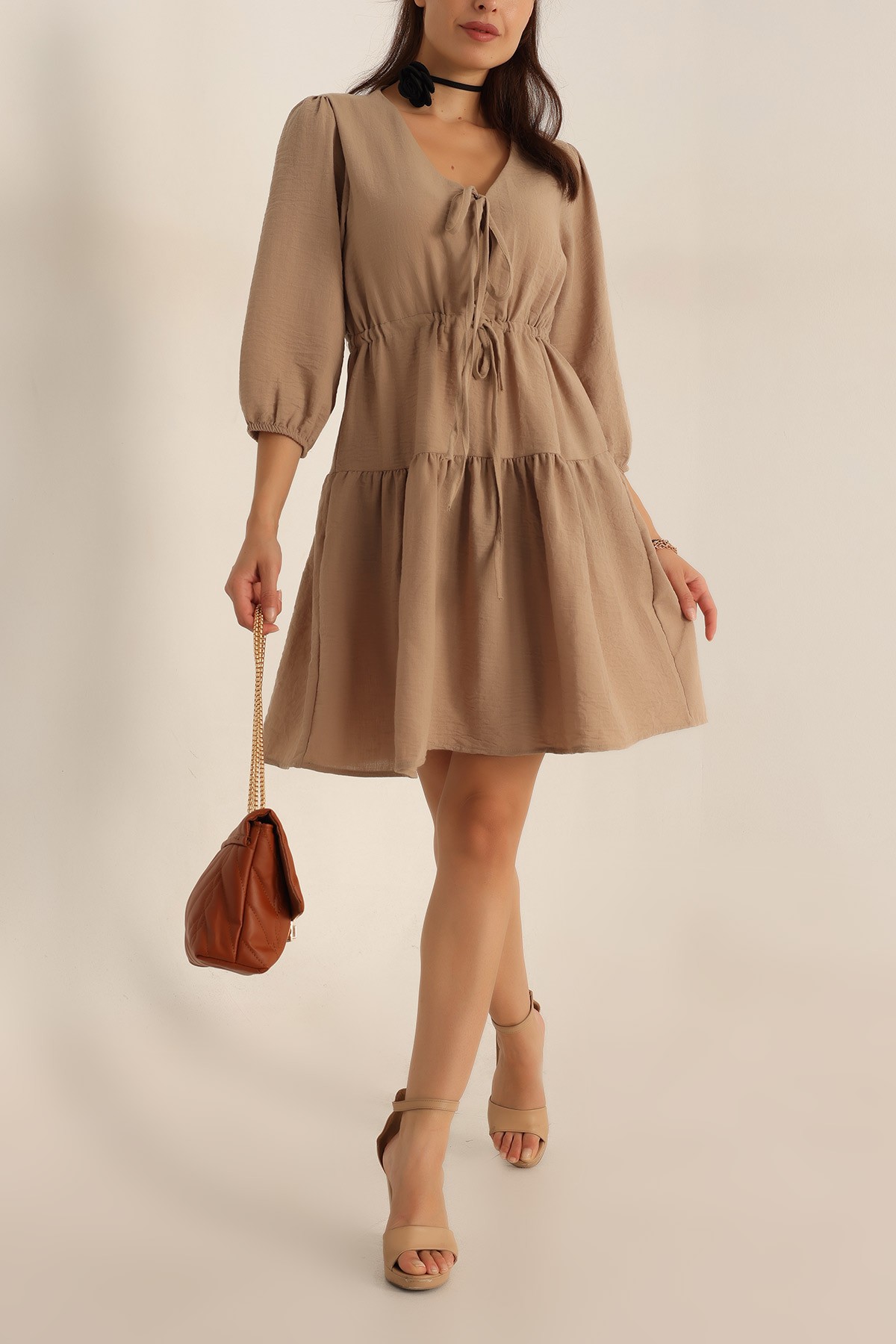Bisküvi Keten Dokuma Elbise 194863