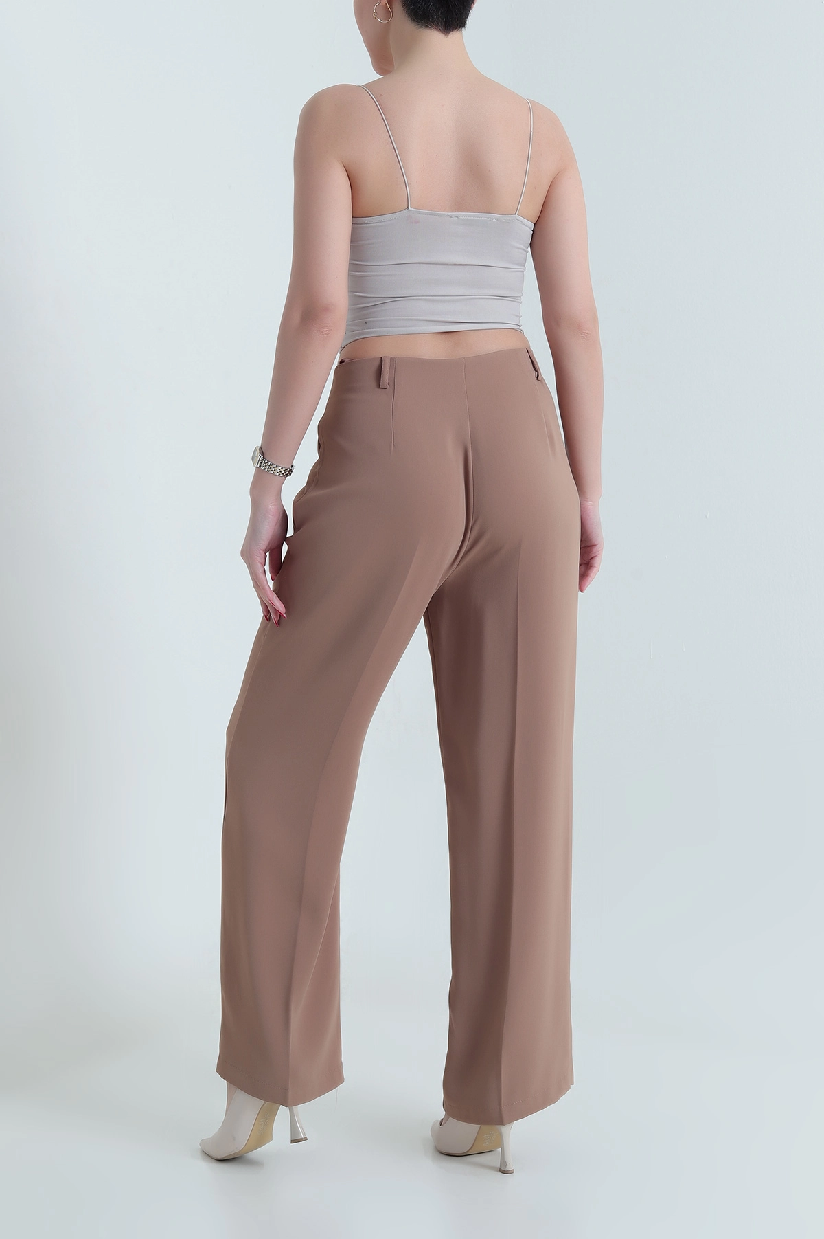 Bisküvi Krep Tencel Fermuarlı Cepli Kadın Pantolon 438805