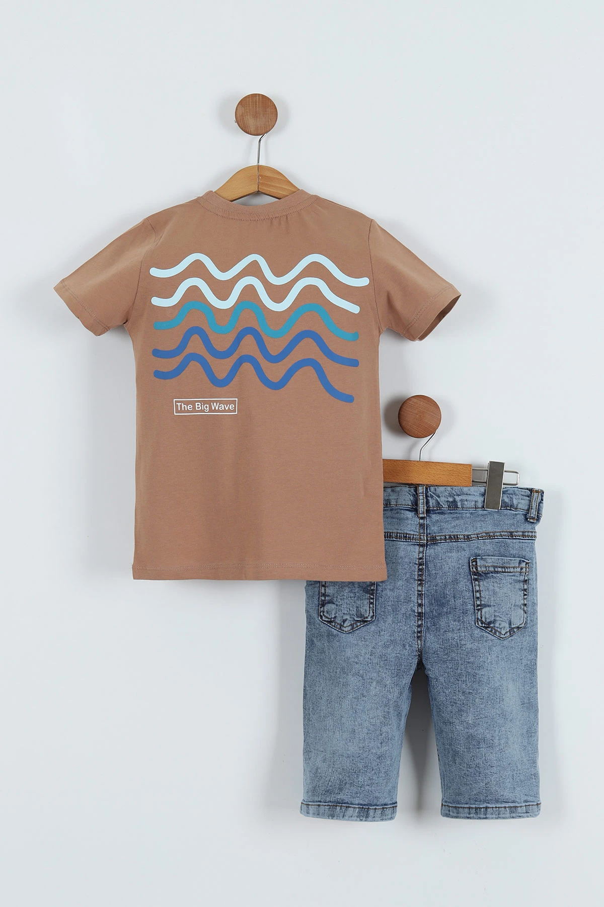 Bisküvi Mavi (6-9 Yaş) The Big Baskılı Kot Şort Erkek Çocuk Takım 278435