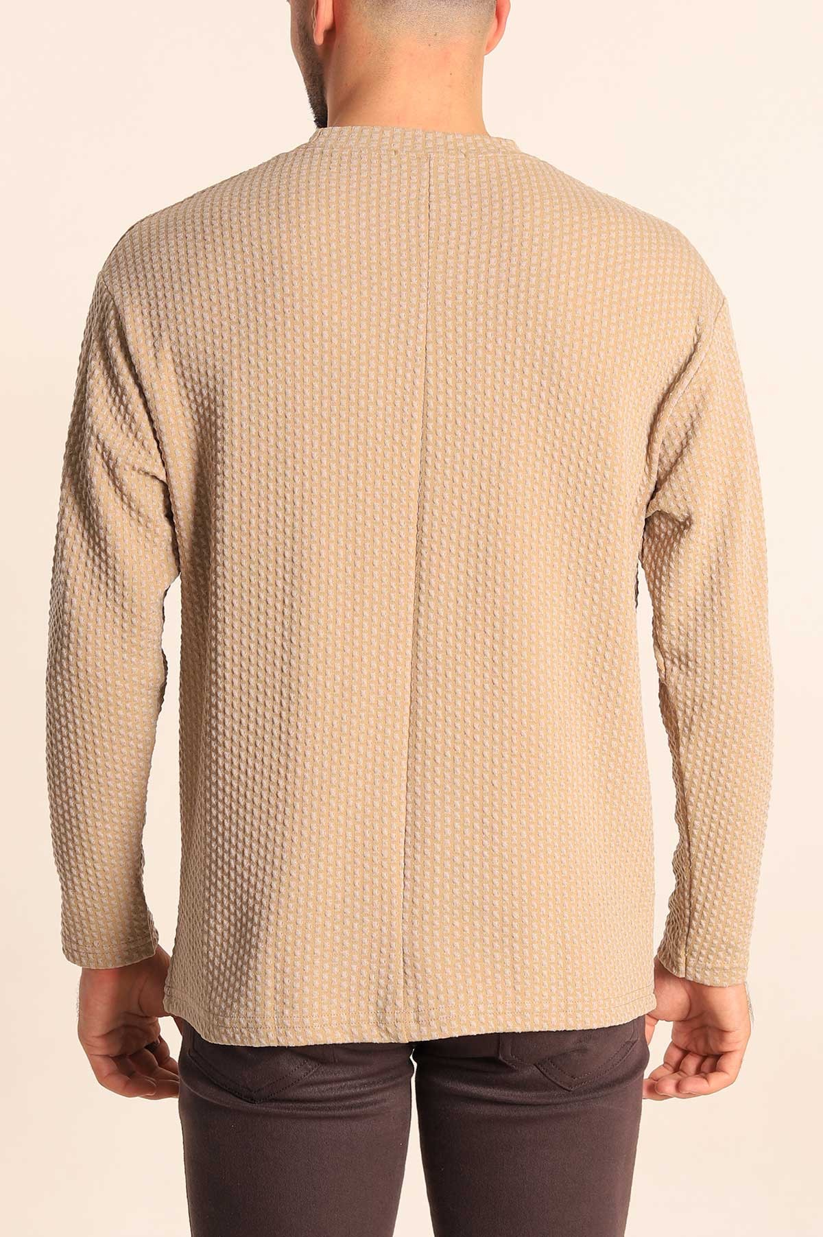 Bisküvi Oversize Bisiklet Yaka Dokulu Erkek Sweat 212706