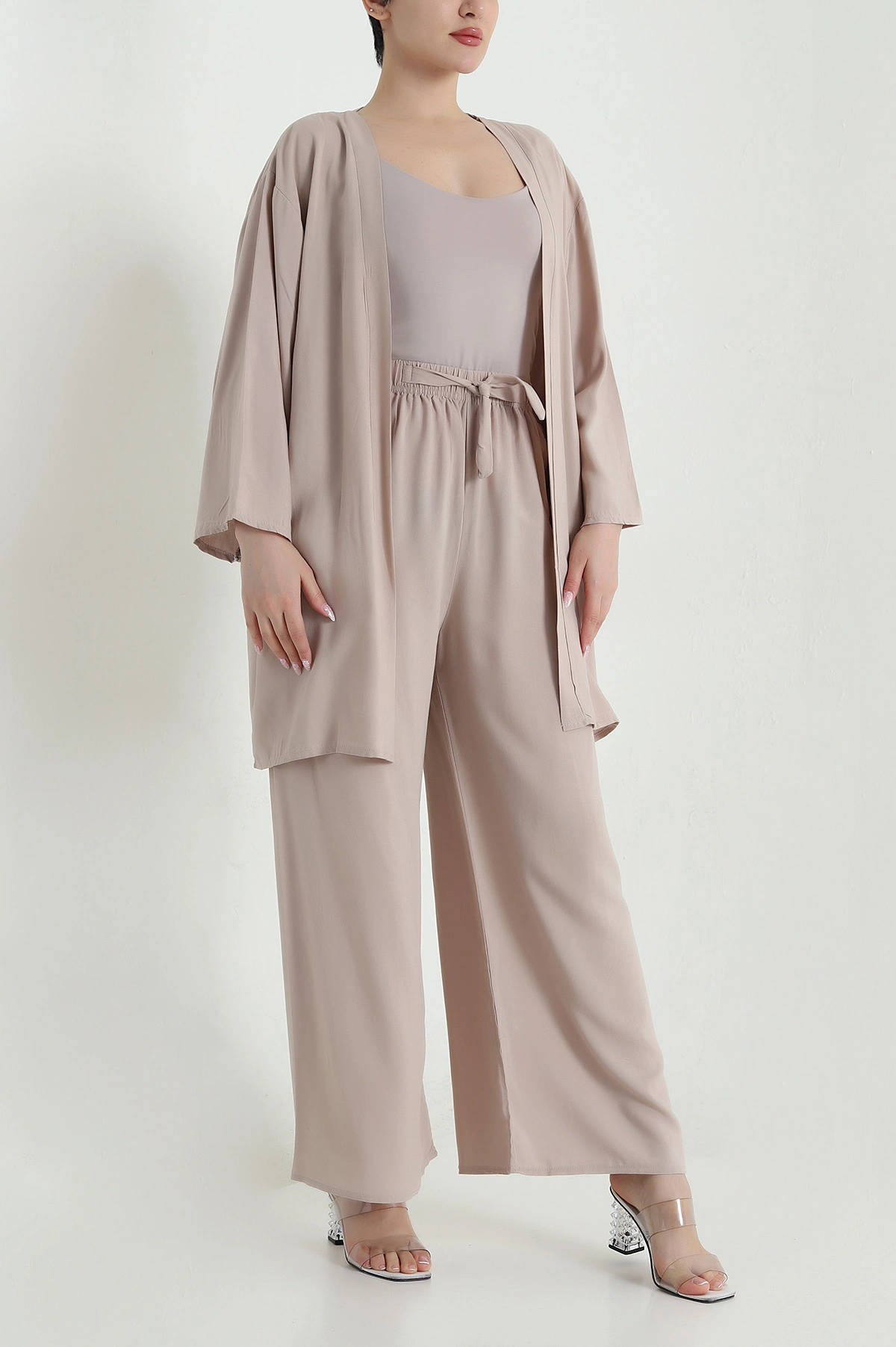 Bisküvi Pantolon Kimono Dokuma Kadın İkili Takım 460348