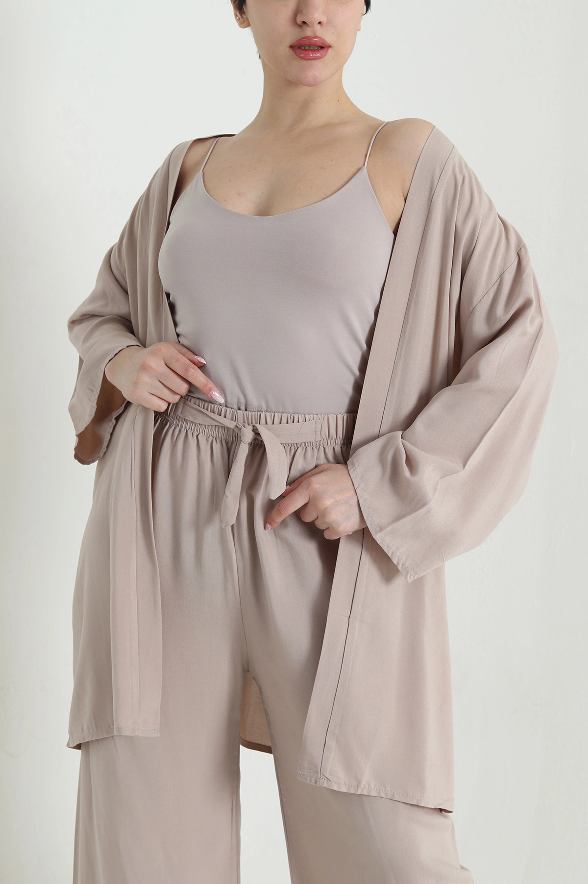 Bisküvi Pantolon Kimono Dokuma Kadın İkili Takım 460348